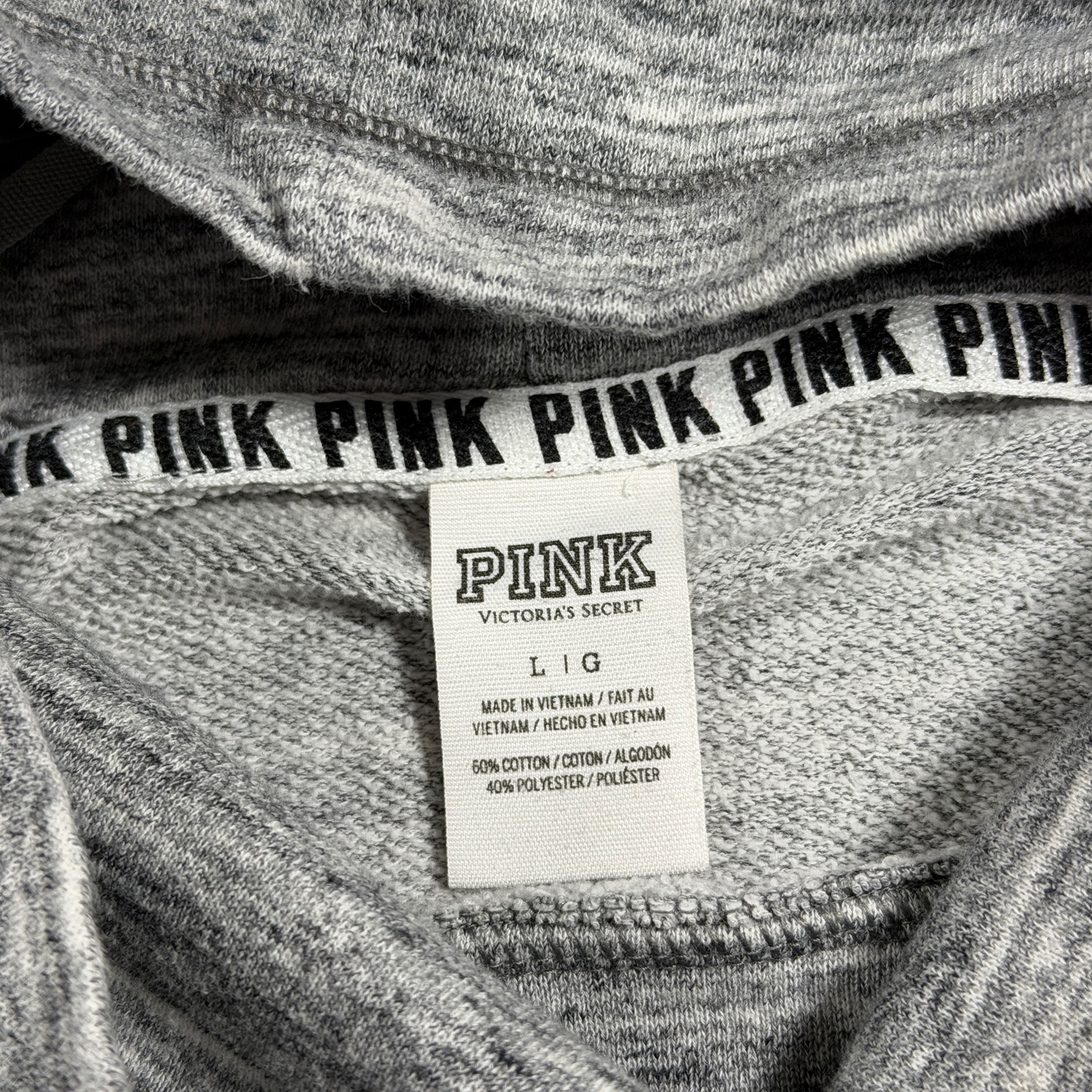 PINK Victoria's Secret Pullover Womens L Heather Gray Funnel Neck Graphic Soft thumbnail 5