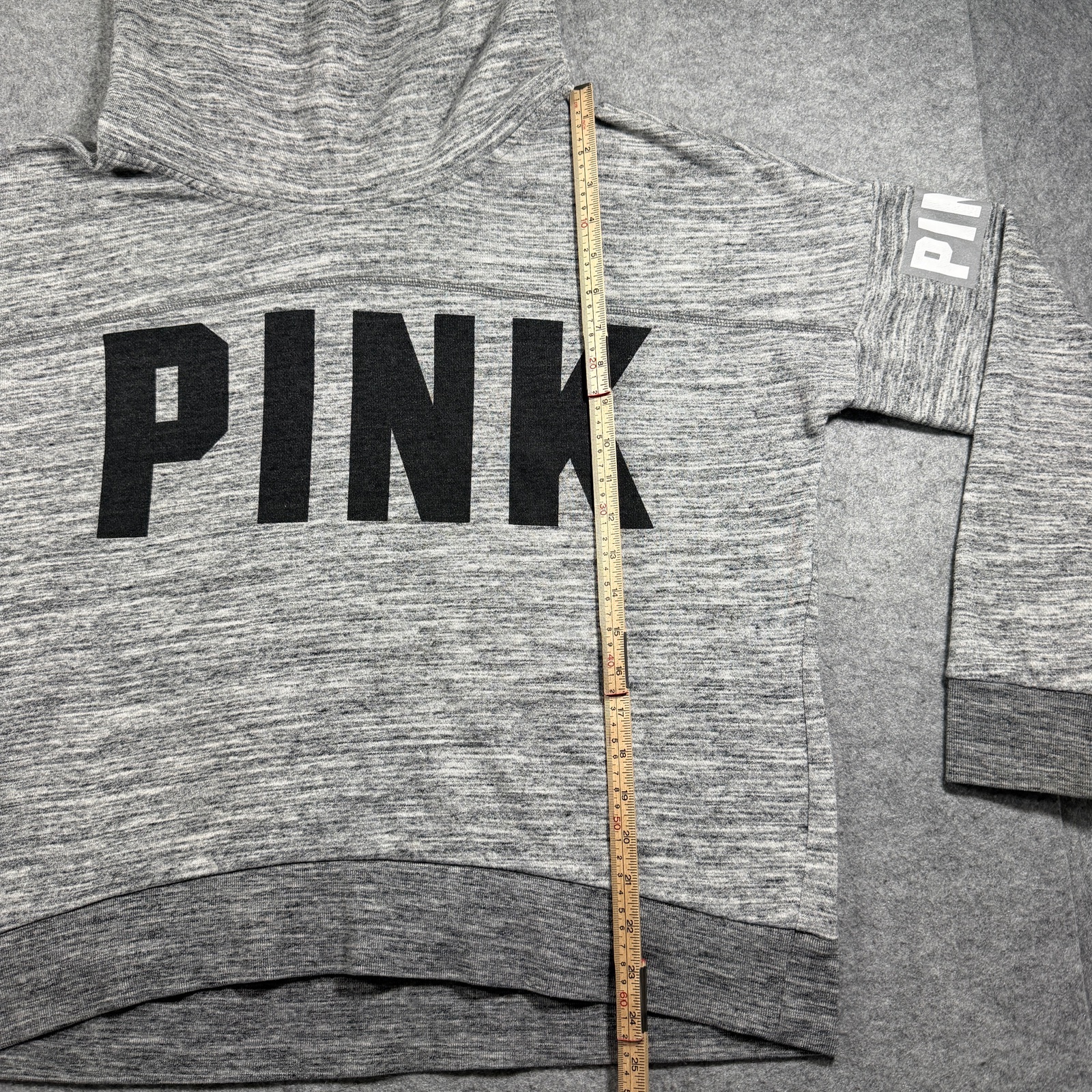 PINK Victoria's Secret Pullover Womens L Heather Gray Funnel Neck Graphic Soft thumbnail 6