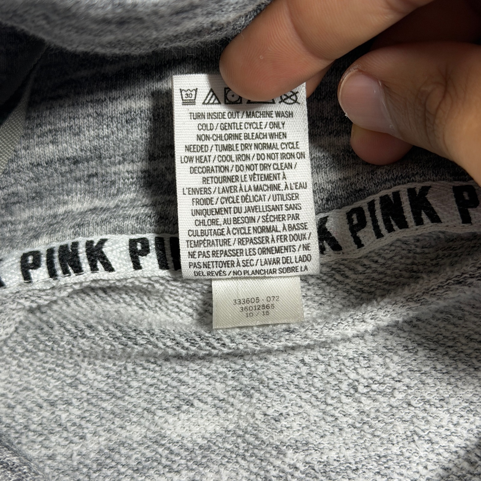 PINK Victoria's Secret Pullover Womens L Heather Gray Funnel Neck Graphic Soft thumbnail 11