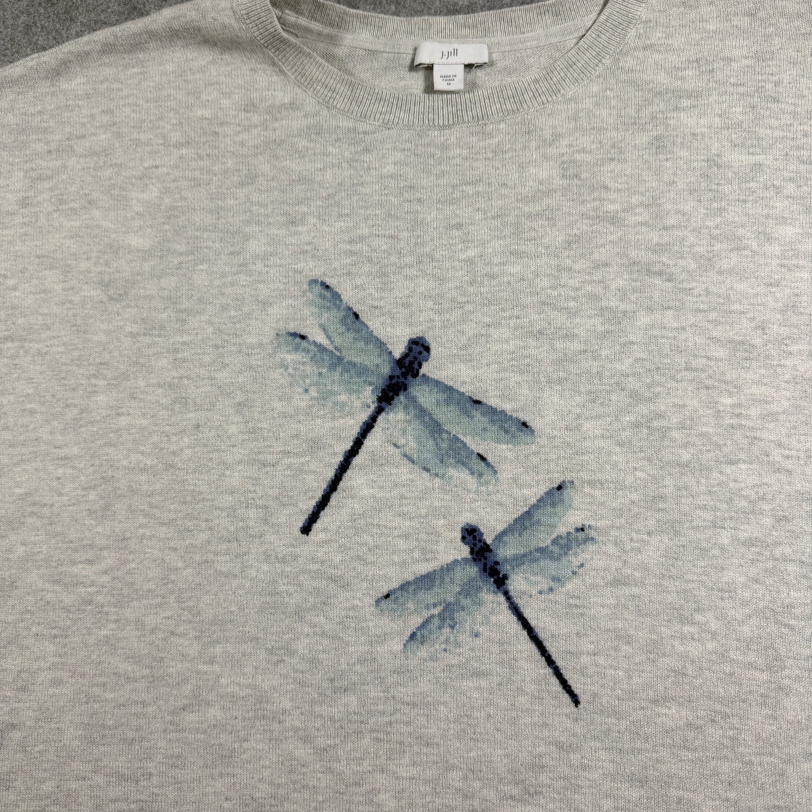 J.Jill Sweater Womens M Heather Gray Dragonfly Graphic Crewneck Knit Pullover thumbnail 4
