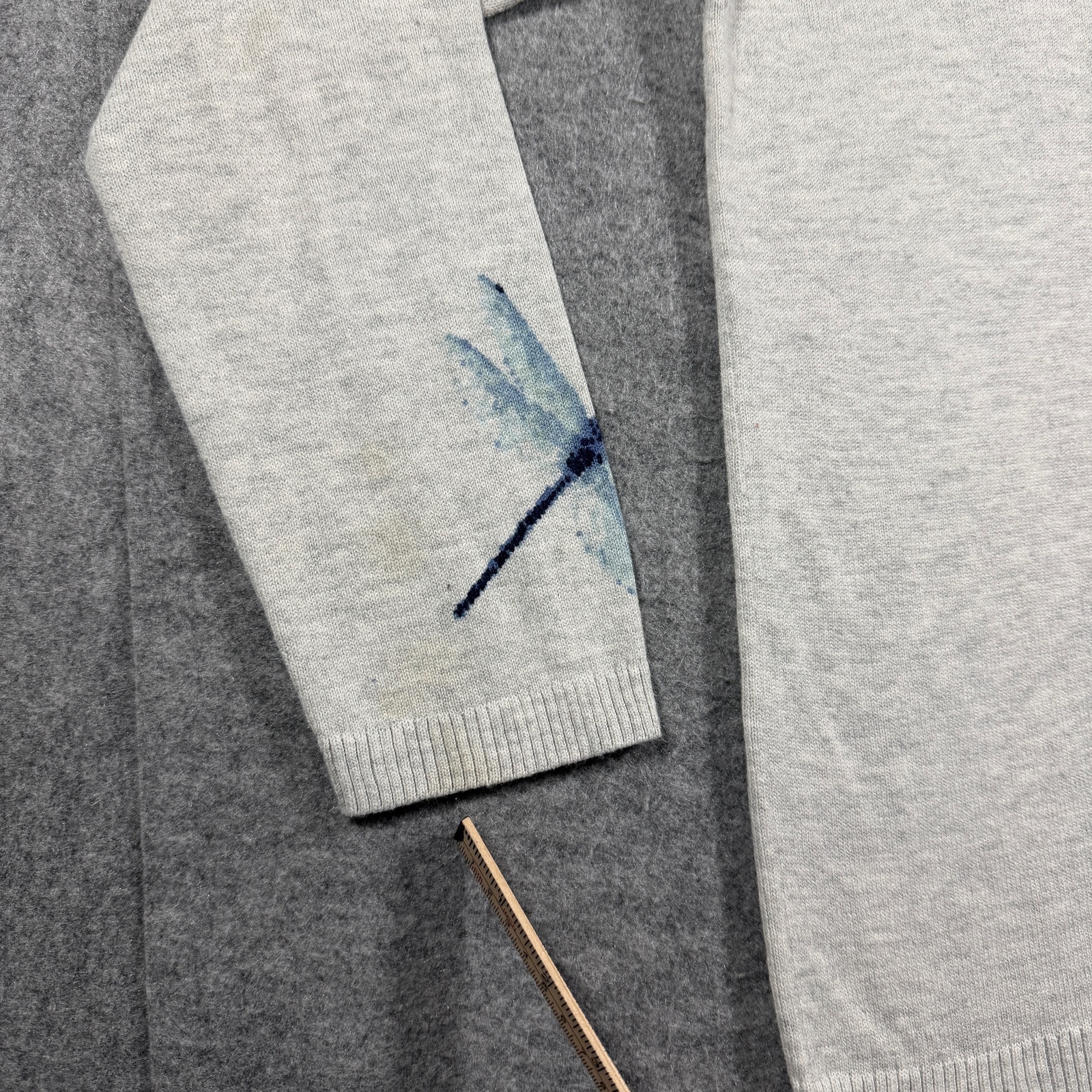 J.Jill Sweater Womens M Heather Gray Dragonfly Graphic Crewneck Knit Pullover thumbnail 5