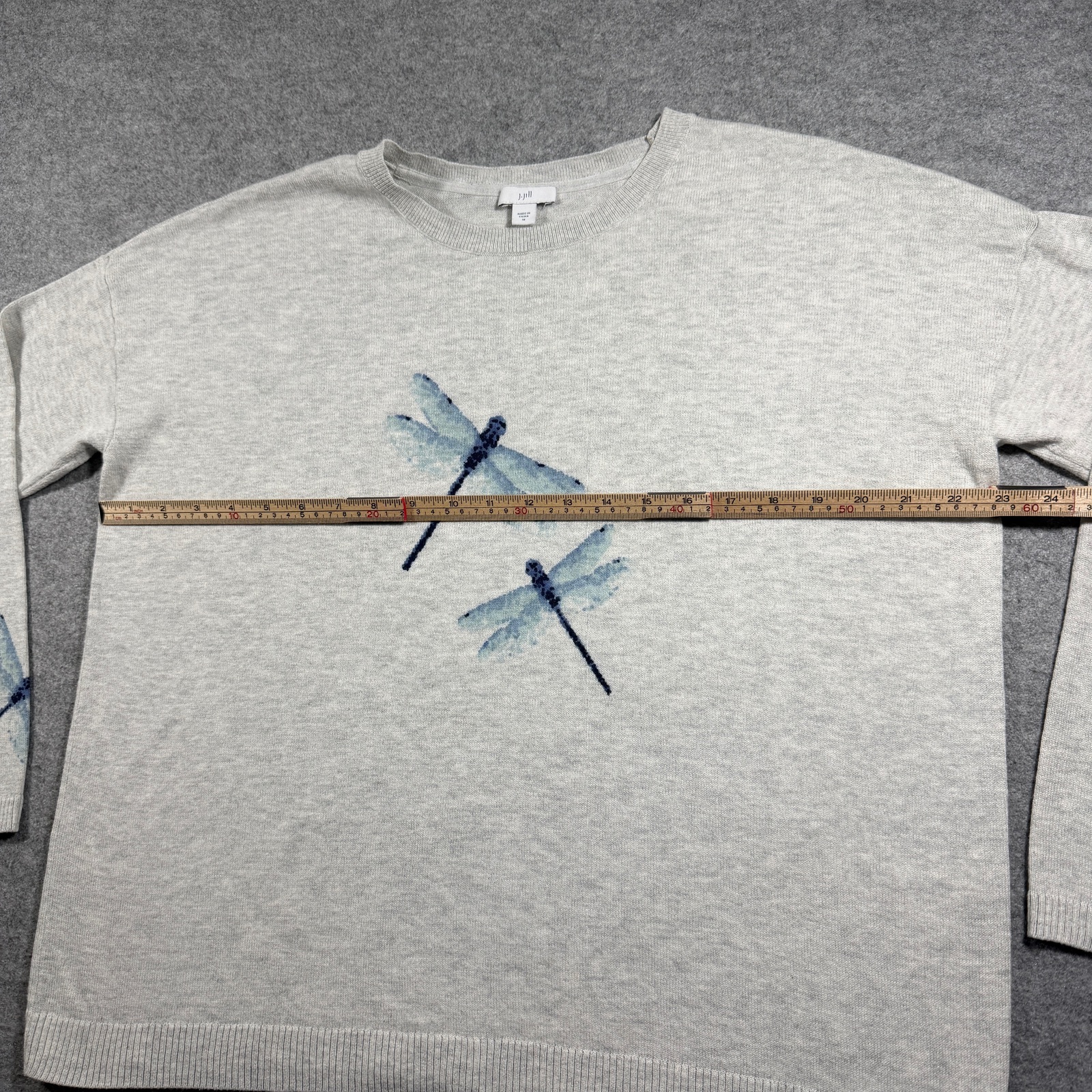 J.Jill Sweater Womens M Heather Gray Dragonfly Graphic Crewneck Knit Pullover thumbnail 6