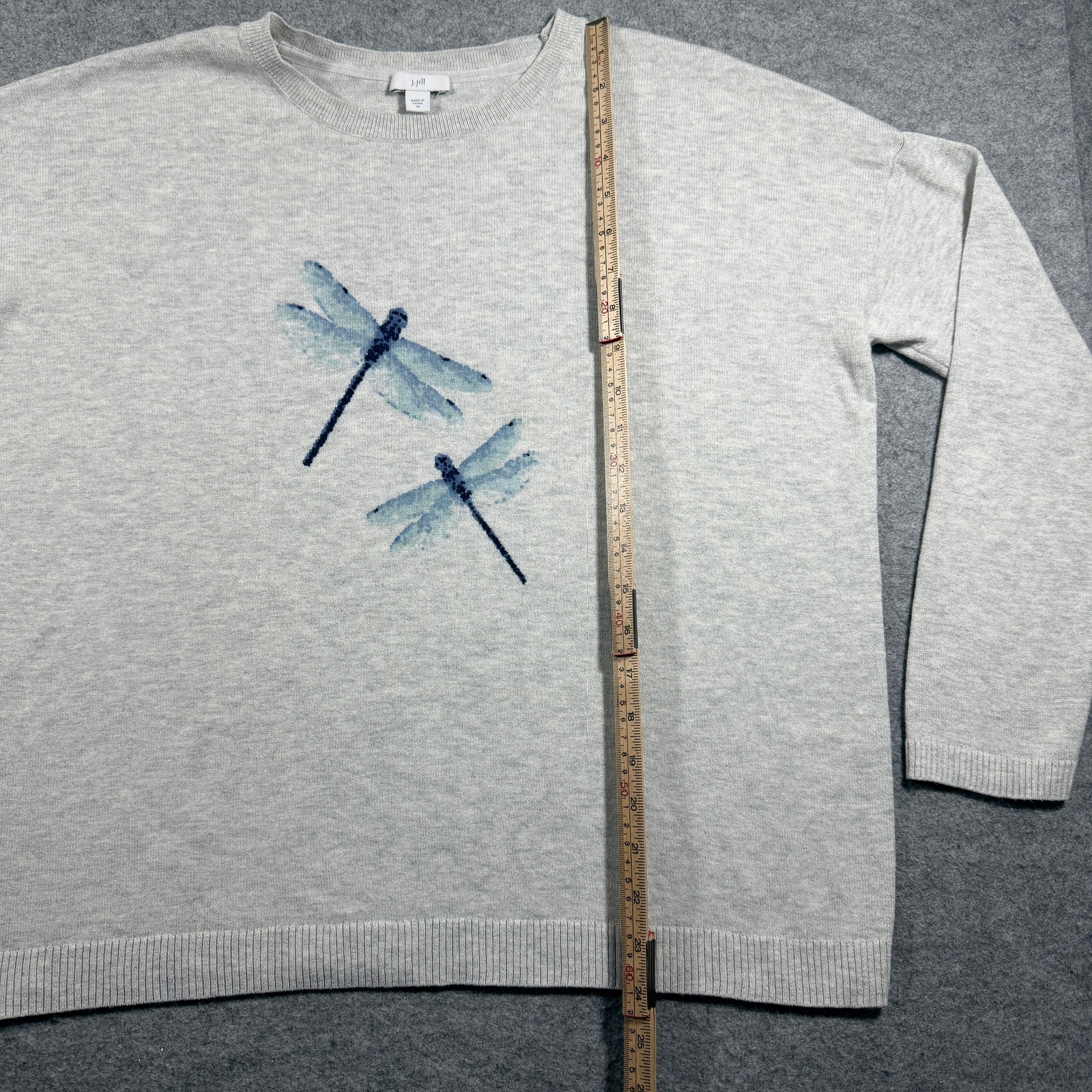 J.Jill Sweater Womens M Heather Gray Dragonfly Graphic Crewneck Knit Pullover thumbnail 7