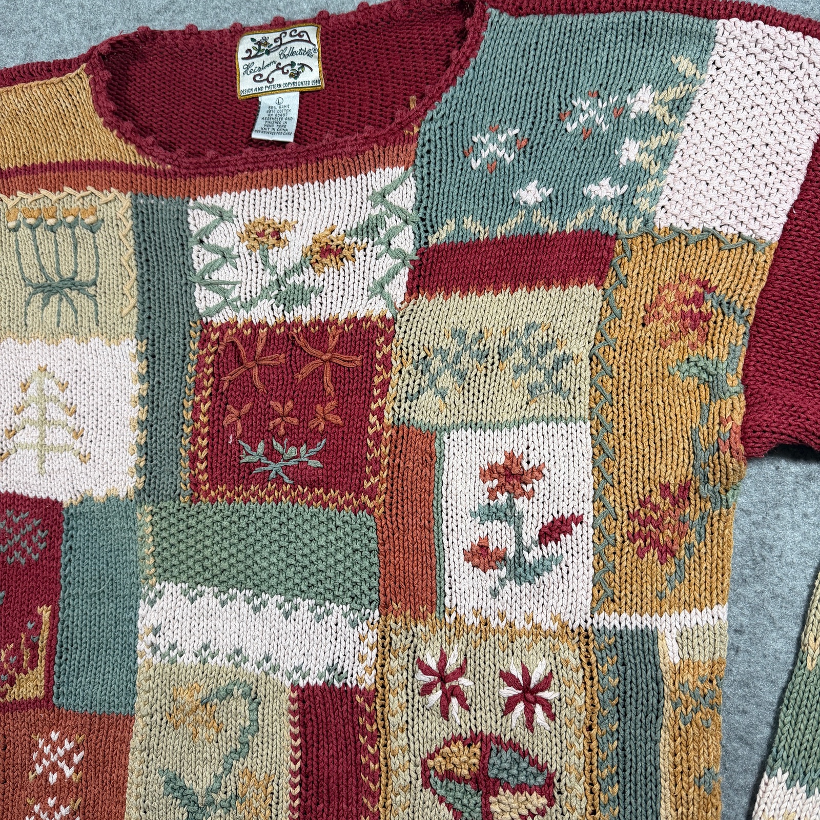 Vintage 90s Heirloom Collectibles Sweater Womens L Patchwork Floral Embroidered thumbnail 5