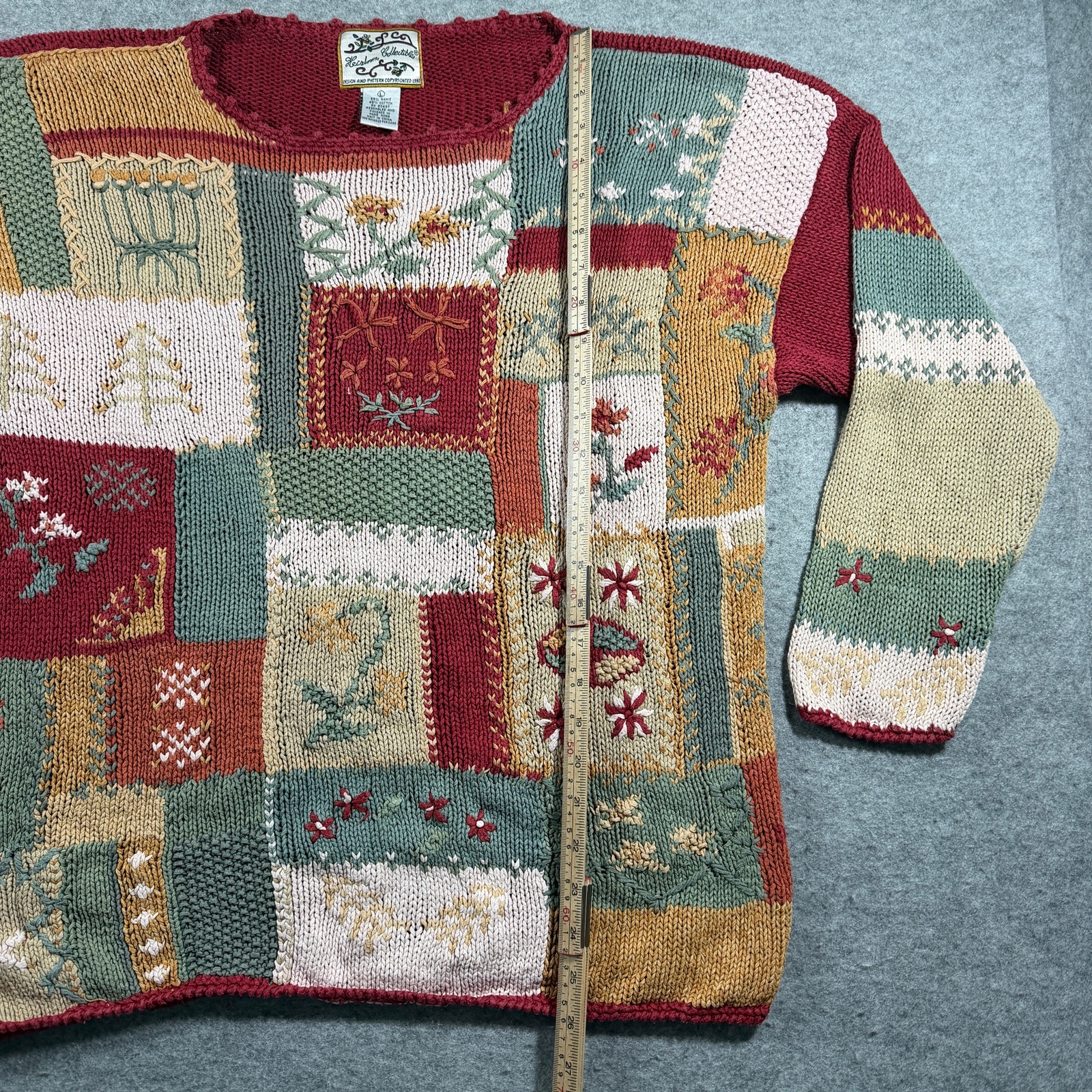Vintage 90s Heirloom Collectibles Sweater Womens L Patchwork Floral Embroidered thumbnail 6