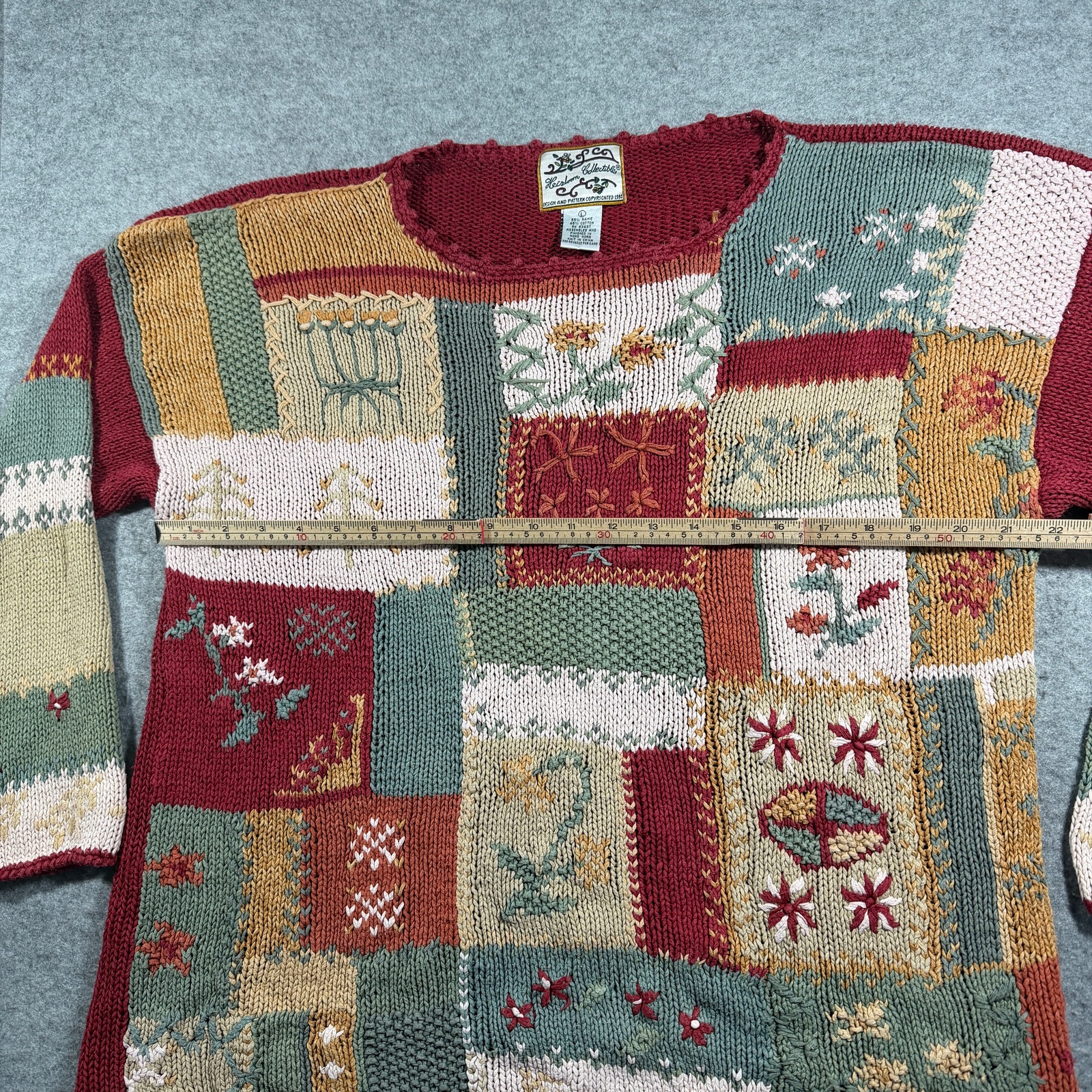 Vintage 90s Heirloom Collectibles Sweater Womens L Patchwork Floral Embroidered thumbnail 7