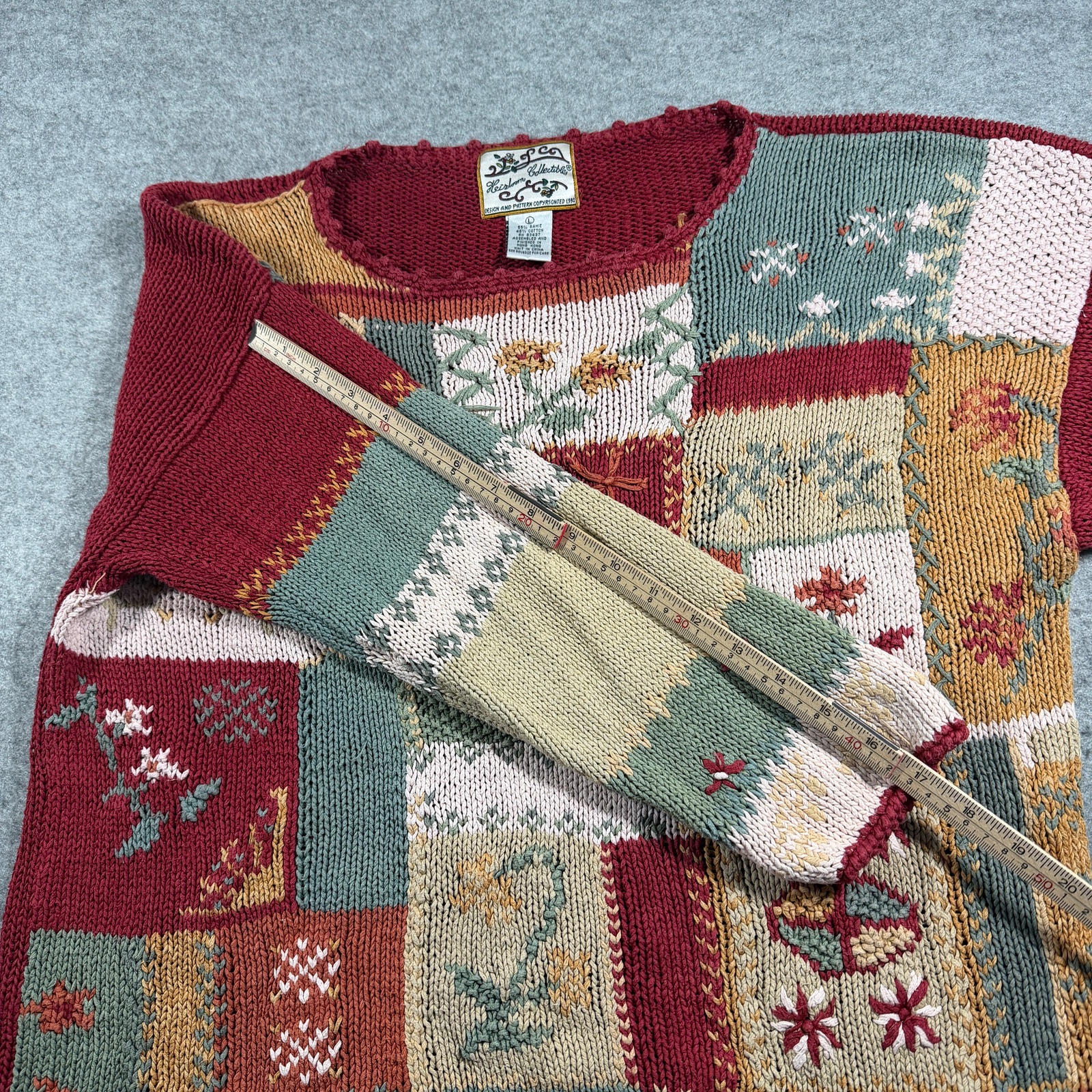 Vintage 90s Heirloom Collectibles Sweater Womens L Patchwork Floral Embroidered thumbnail 8