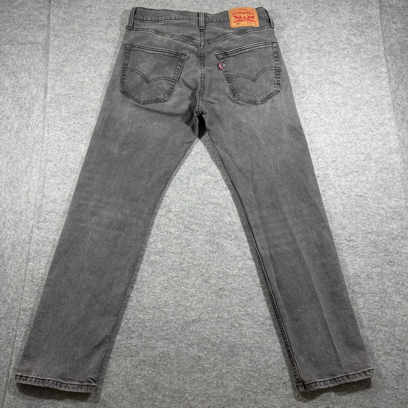 Levi's 502 Taper Jeans Mens 31x30 Dark Gray Stretch Denim Leather Patch Casual thumbnail 2