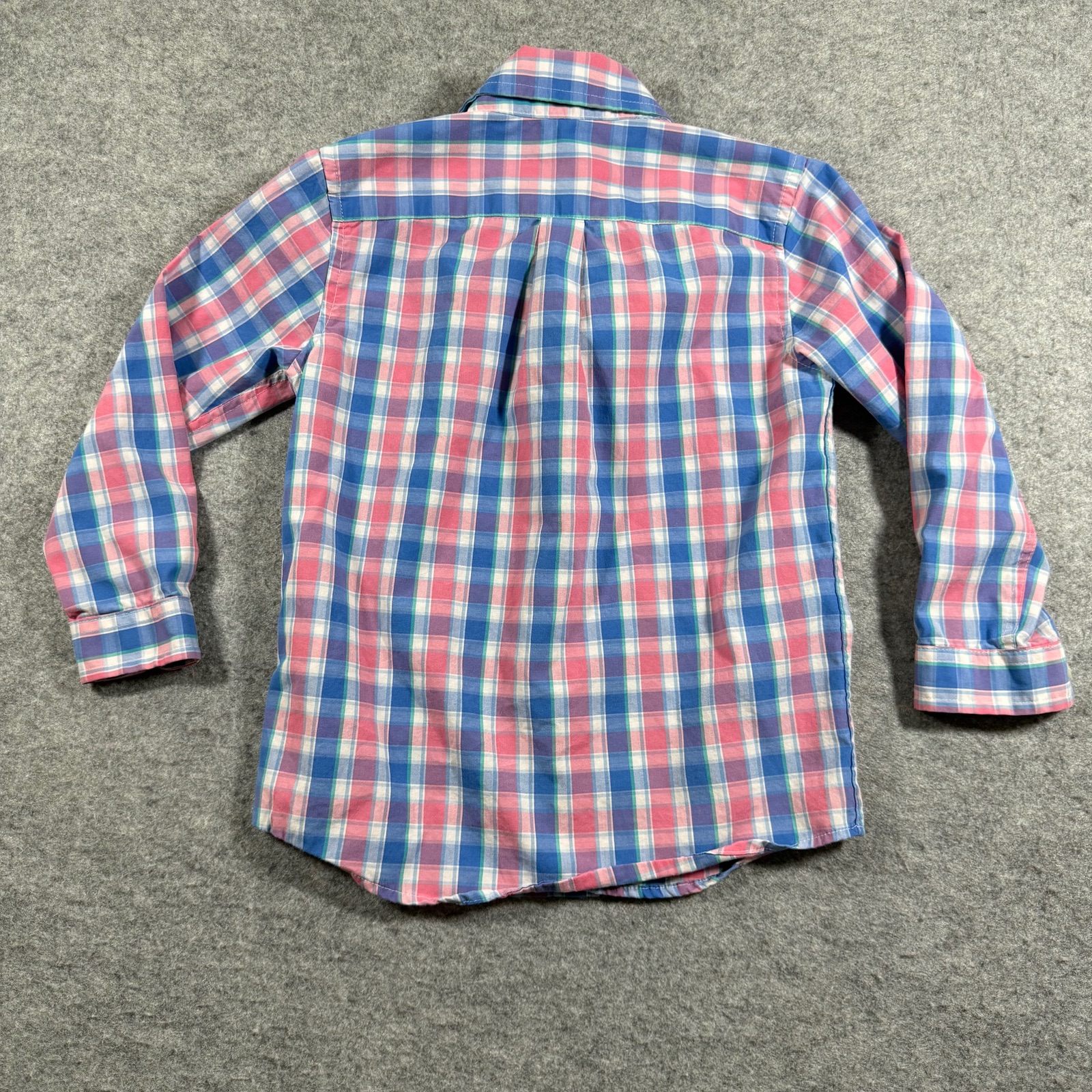 Vineyard Vines Button Up Shirt Boys 4T Pink Blue Plaid Whale Logo Preppy Church thumbnail 2