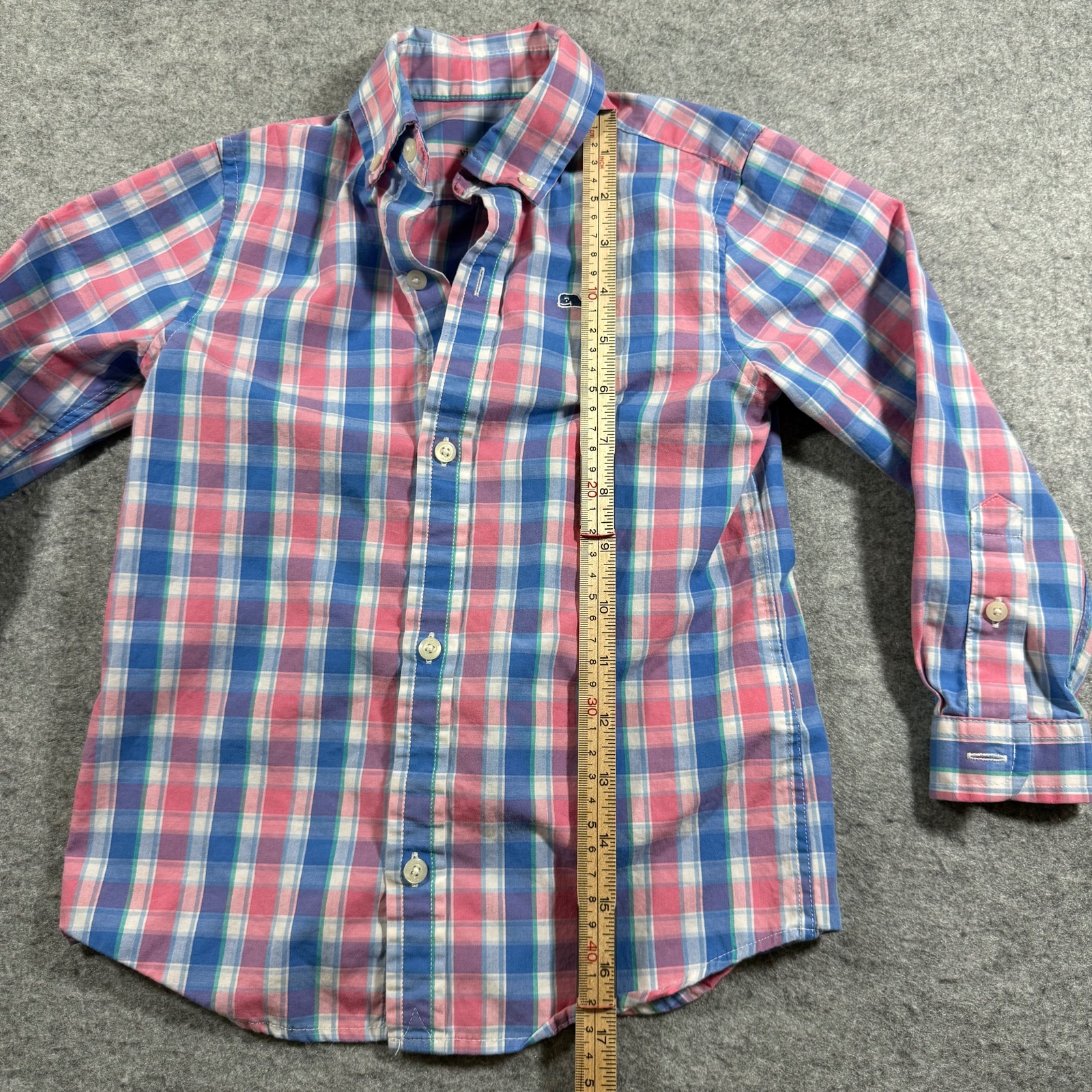 Vineyard Vines Button Up Shirt Boys 4T Pink Blue Plaid Whale Logo Preppy Church thumbnail 5