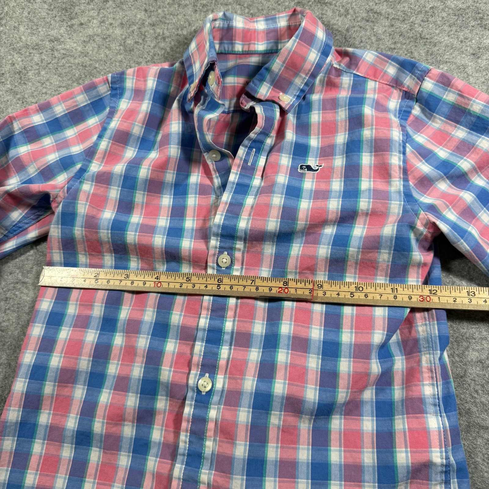 Vineyard Vines Button Up Shirt Boys 4T Pink Blue Plaid Whale Logo Preppy Church thumbnail 6
