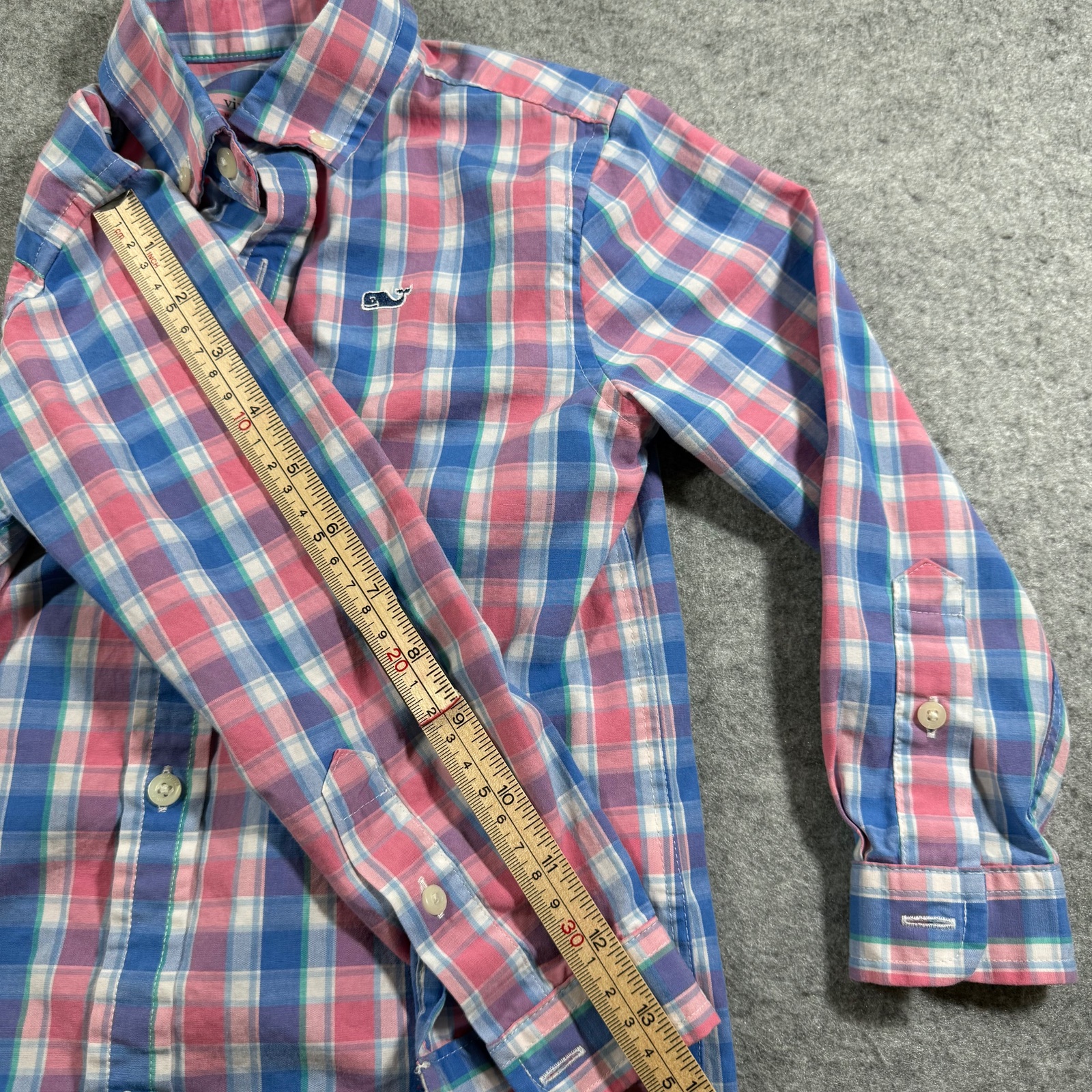 Vineyard Vines Button Up Shirt Boys 4T Pink Blue Plaid Whale Logo Preppy Church thumbnail 7