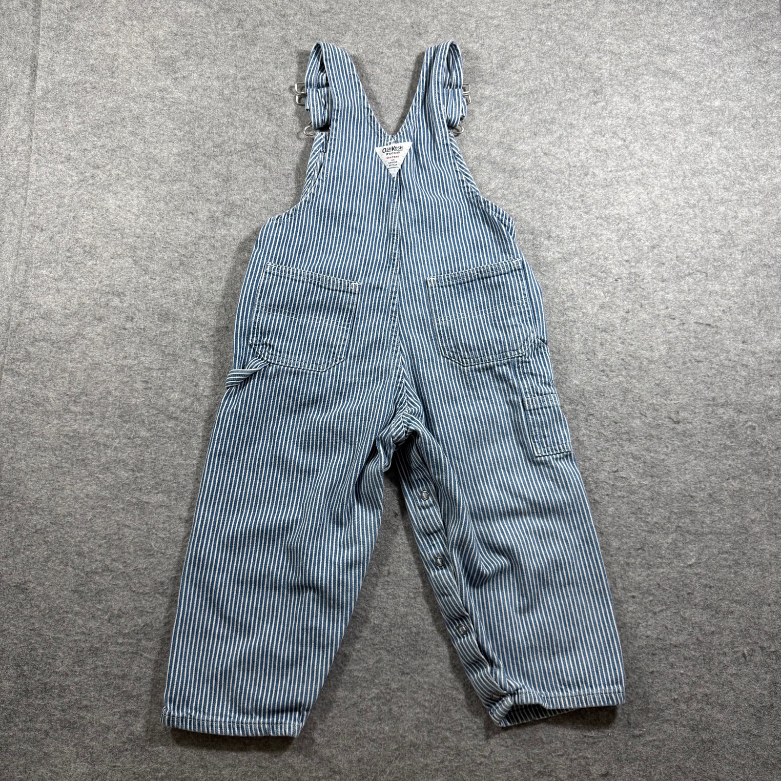 OshKosh B'Gosh Overalls Toddler 4T Blue White Hickory Stripe Cotton Vestbak thumbnail 2