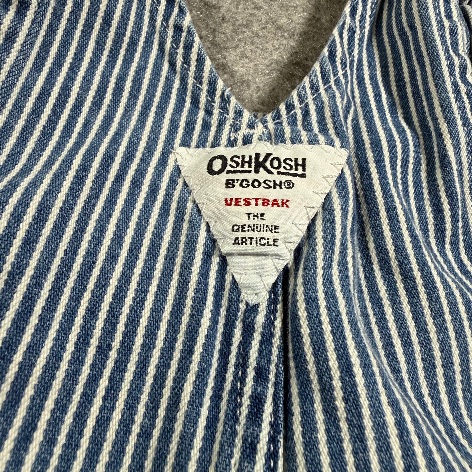 OshKosh B'Gosh Overalls Toddler 4T Blue White Hickory Stripe Cotton Vestbak thumbnail 4