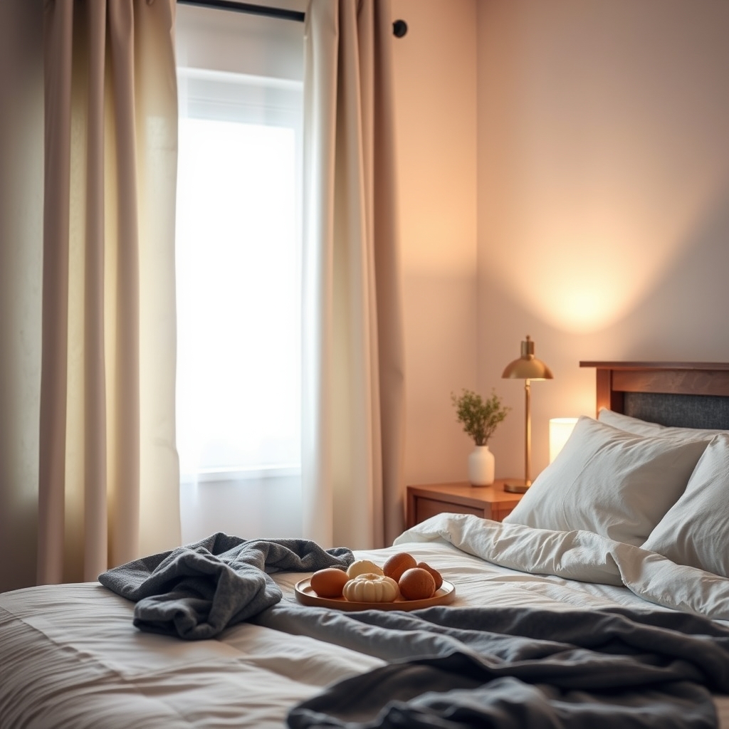 Bedroom with blackout curtains for night feeding