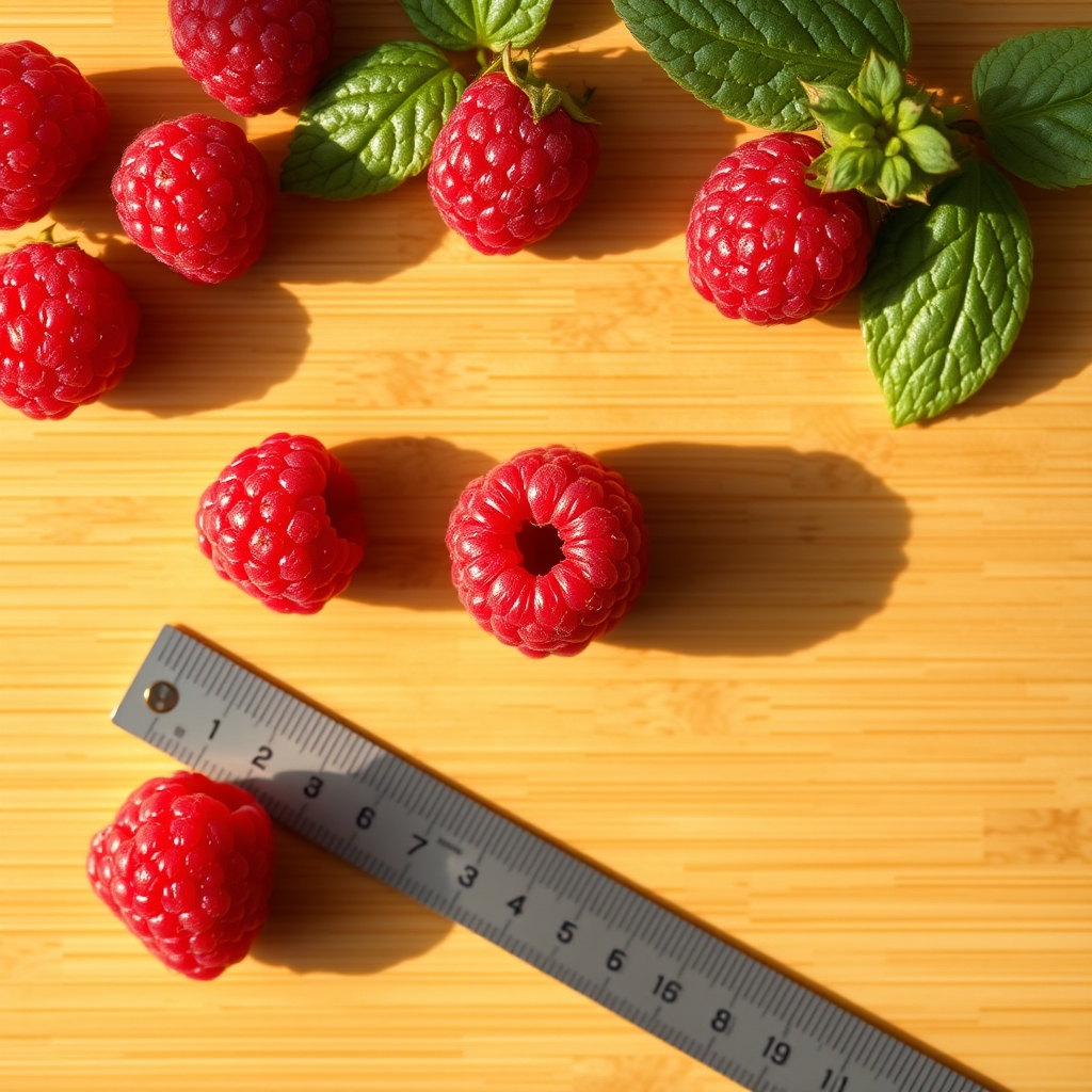 Fresh raspberry placed next to a ruler showing 5 millimeters, illustrating the size of a six‑week embryo
