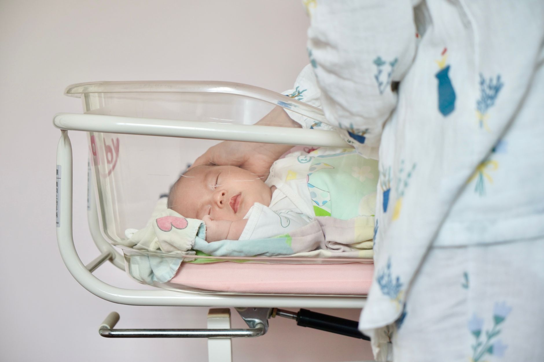 Baby in airplane bassinet