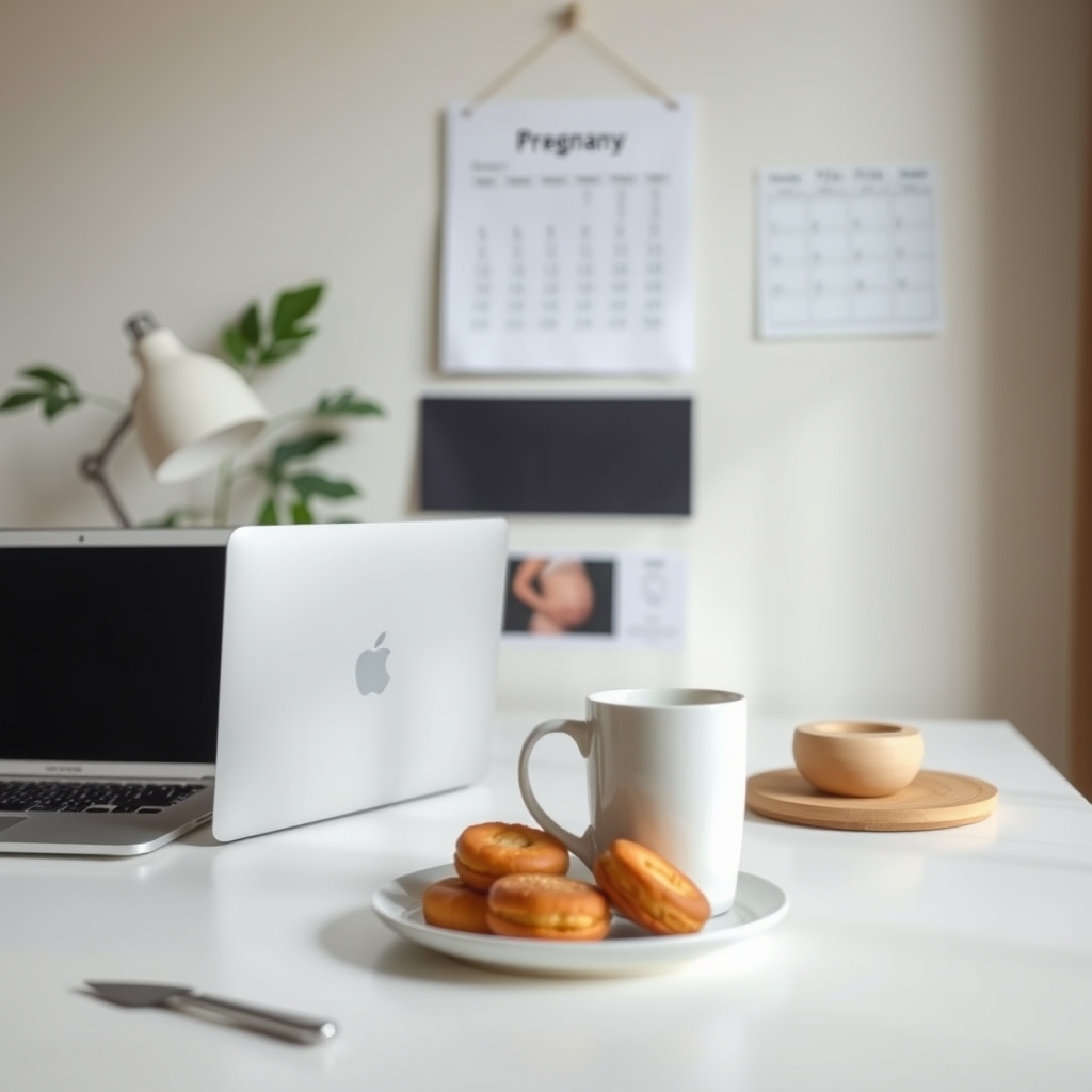 Organized workspace with pregnancy planning notes