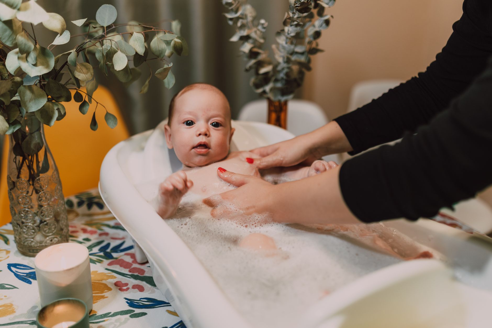 Gentle baby massage after bath