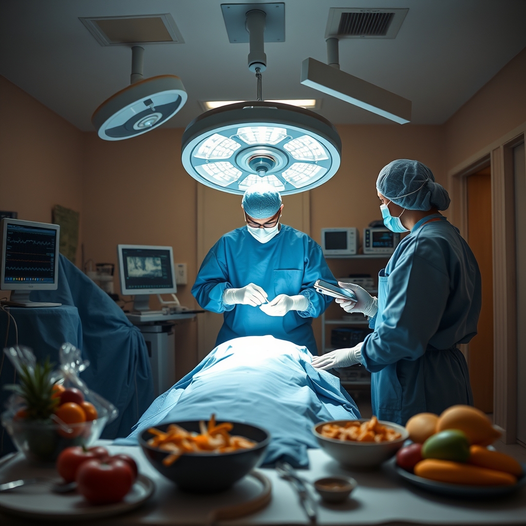 Obstetric team performing an emergency cesarean, with surgeon, anesthesiologist, and neonatologist coordinated in a bright operating room