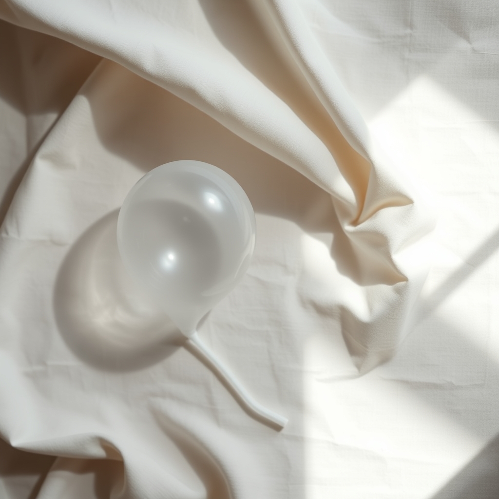 A sterile Foley balloon catheter with a silicone balloon, placed on a soft white towel beside a glass of water and a pregnancy milestone book