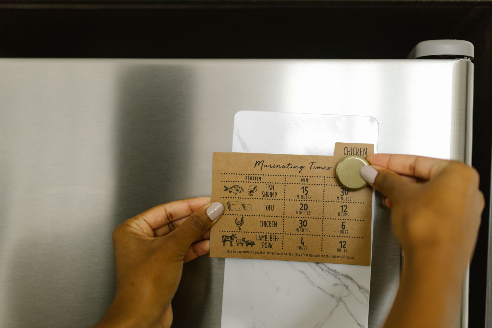 Fridge with chore chart, baby bottles, and coffee mug