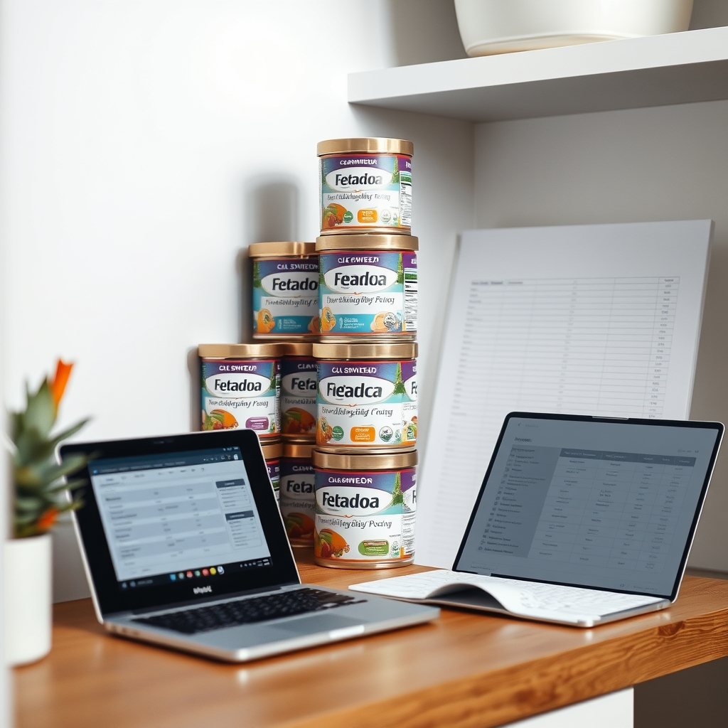 Organized formula pantry with budgeting spreadsheet