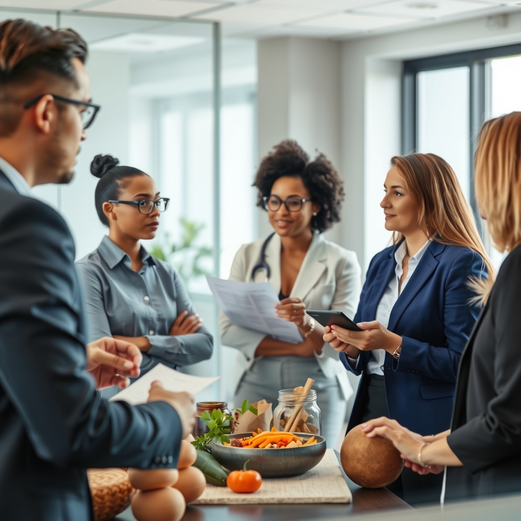 A diverse group of professionals collaborating in a meeting room, representing teamwork and advocacy.