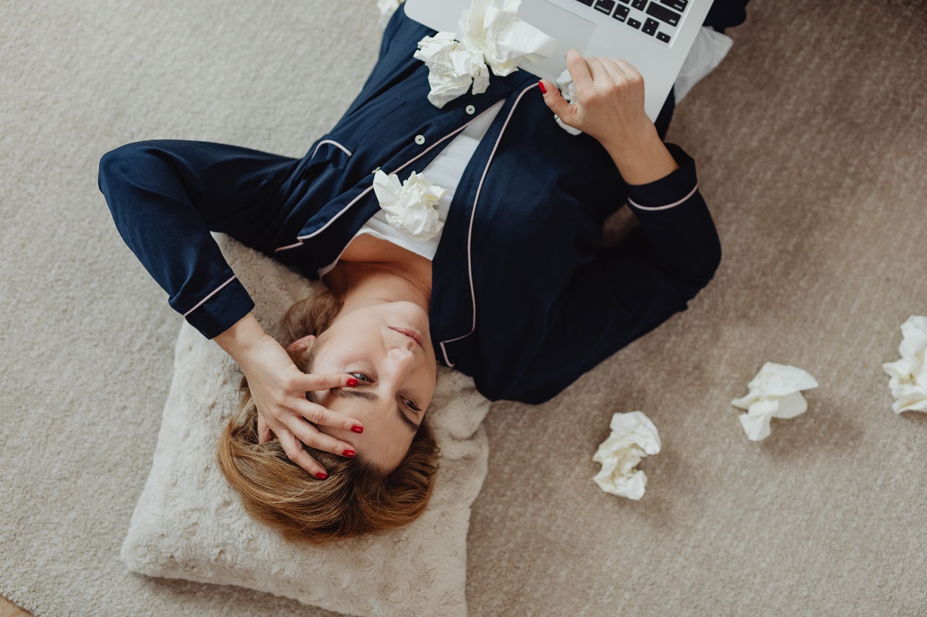 Overwhelmed mother experiencing mental and emotional fatigue