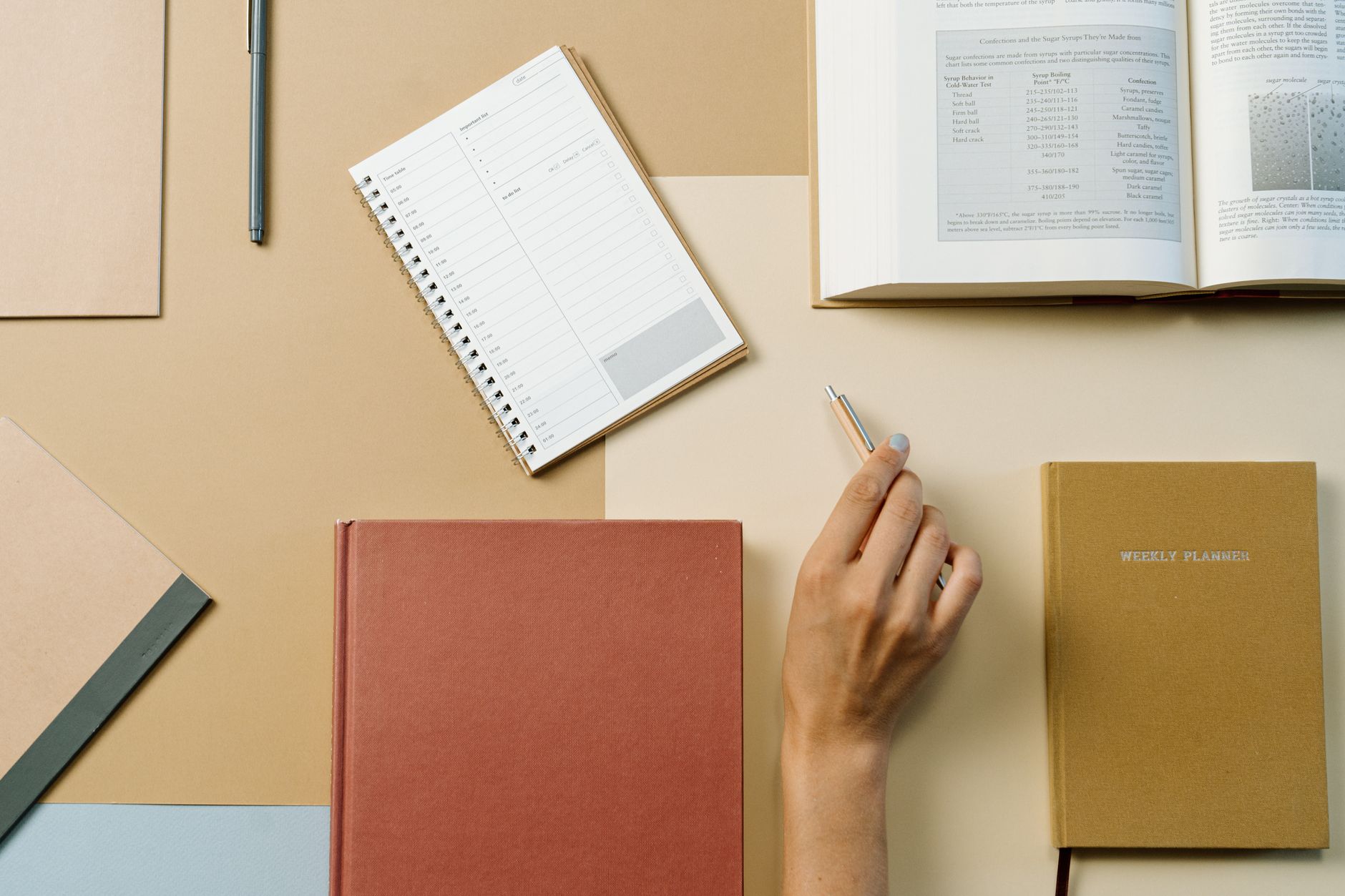 Hand writing on a weekly planner