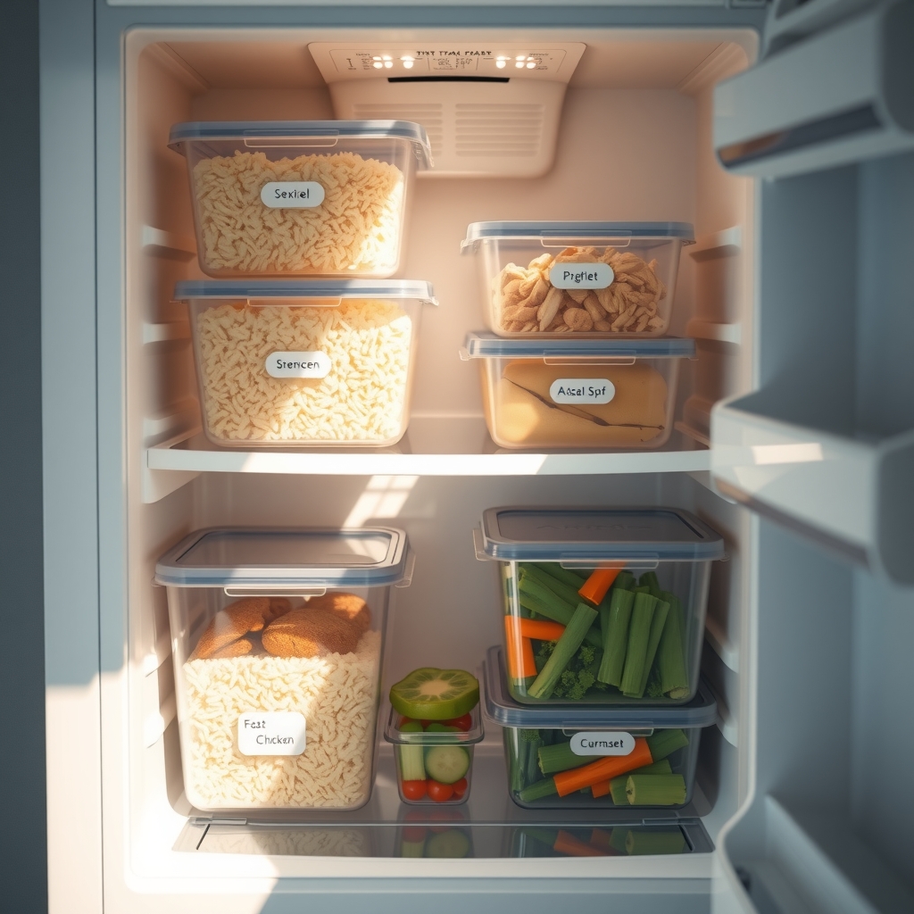Organized fridge with meal prep containers