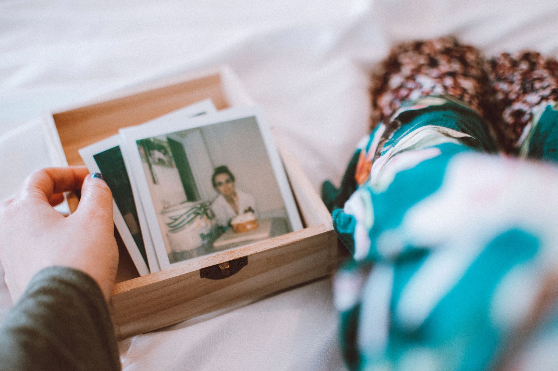 Memory box with newborn keepsakes