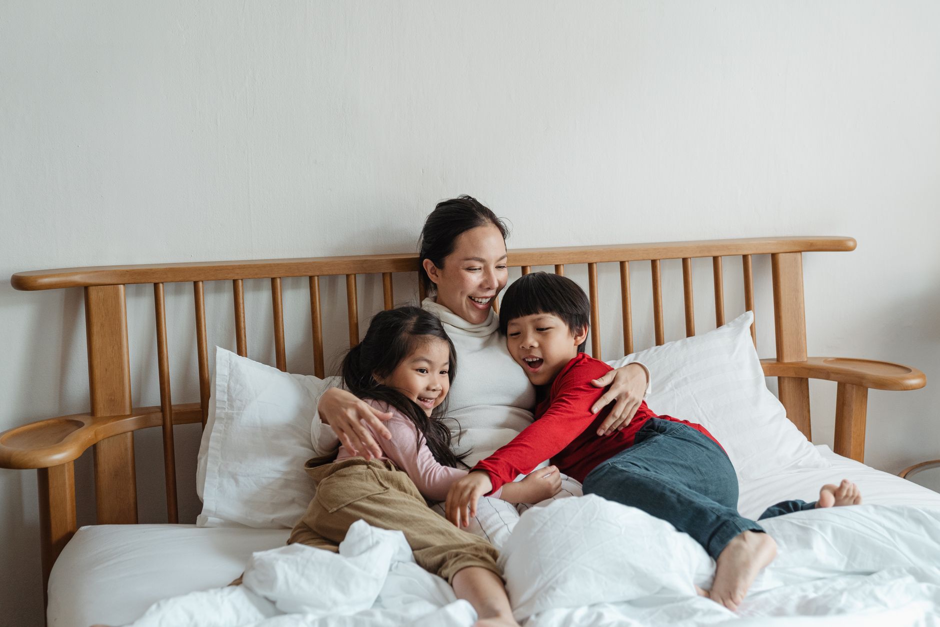 A mom connecting with her children