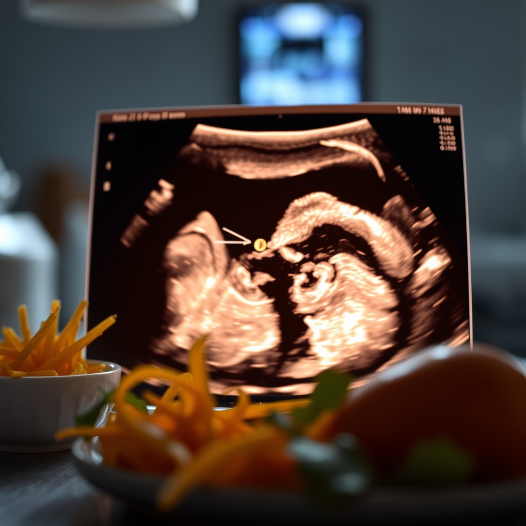 Close‑up of a prenatal ultrasound showing a healthy placenta with bright, well‑vascularized blood flow