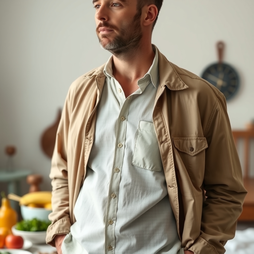 Dad transitioning summer outfit to fall