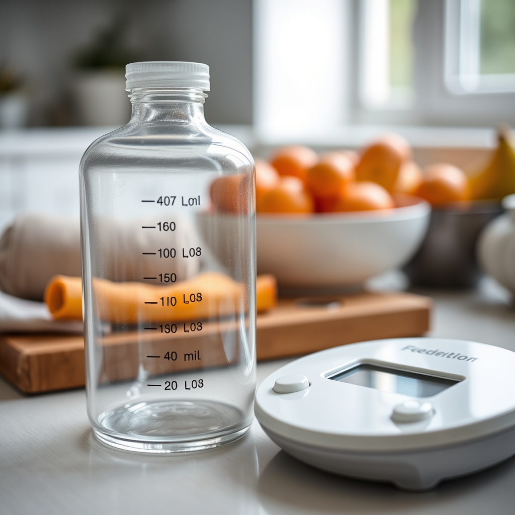 Measuring breastmilk with a bottle and scale