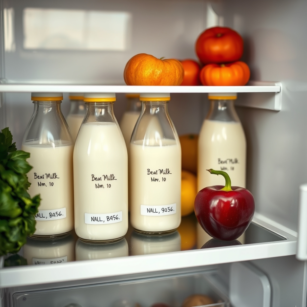 Stored breastmilk in fridge