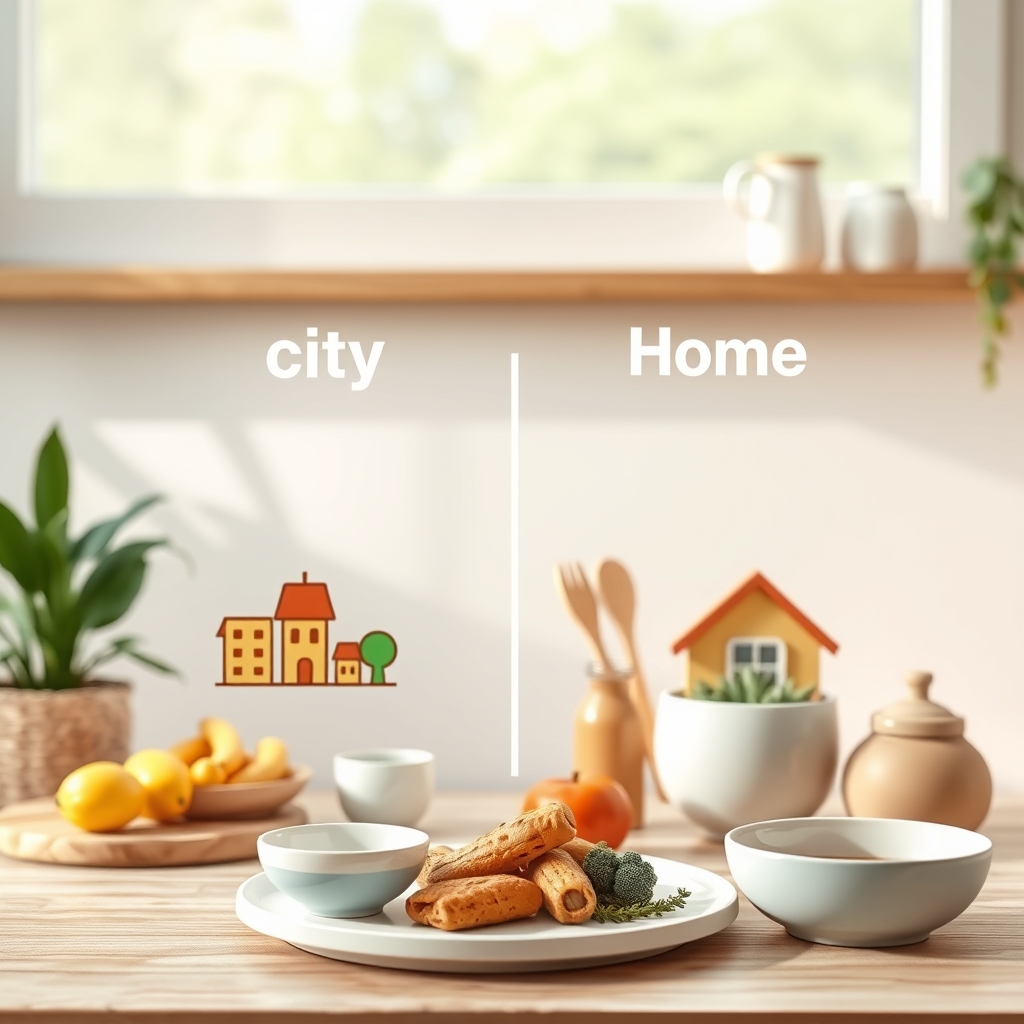 Childcare cost comparison chart showing city versus rural rates, with icons of daycare centers and home care