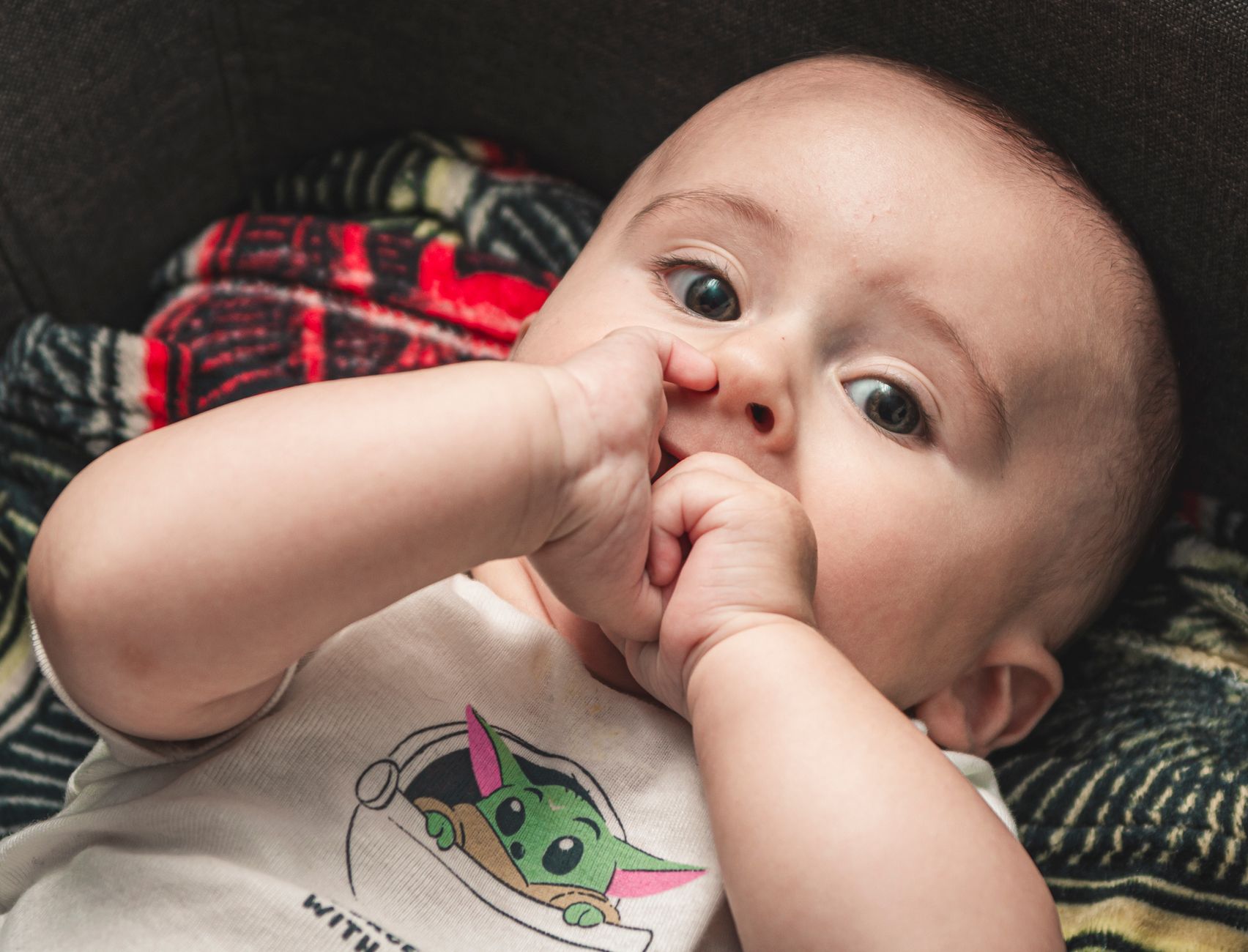Baby with teething ring