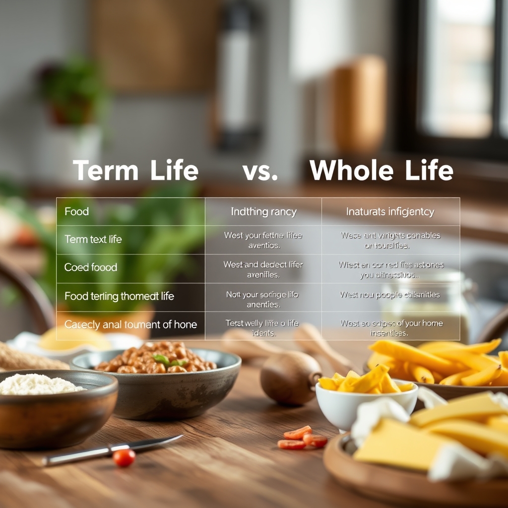 Comparison table of term life vs. whole life insurance features for families.
