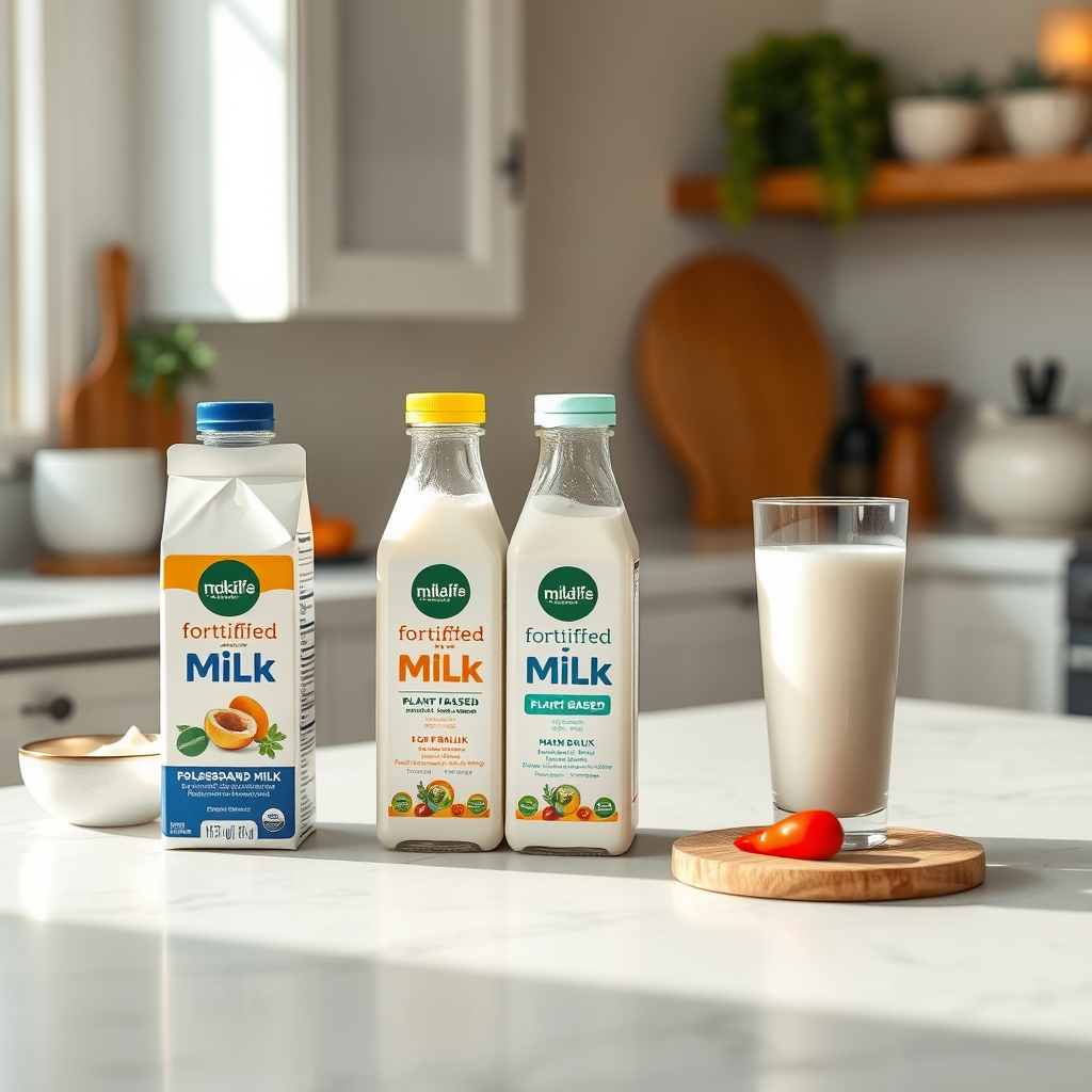 Comparison of fortified plant‑based milks and whole cow's milk
