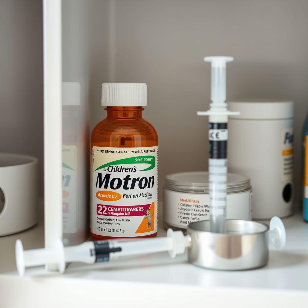 Medicine cabinet with ibuprofen bottle