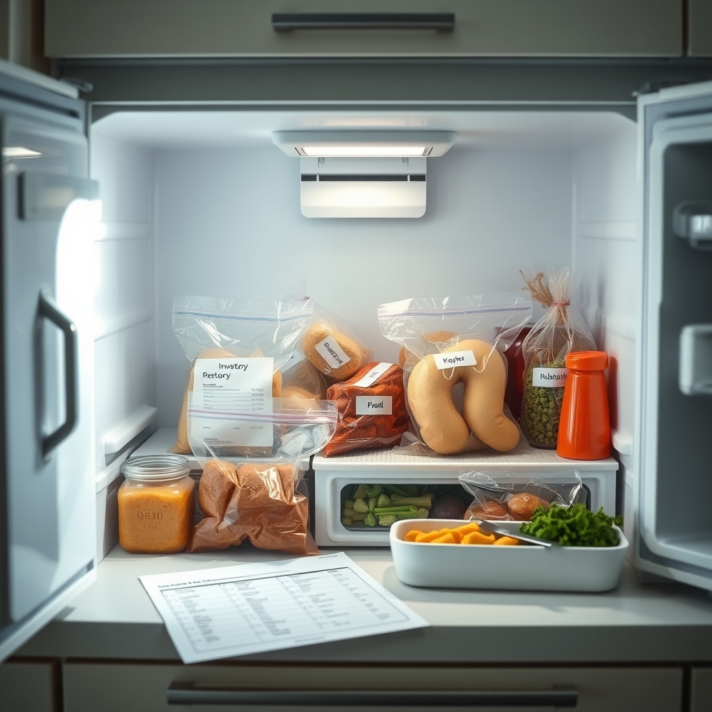 Organized freezer with labeled meals for postpartum moms