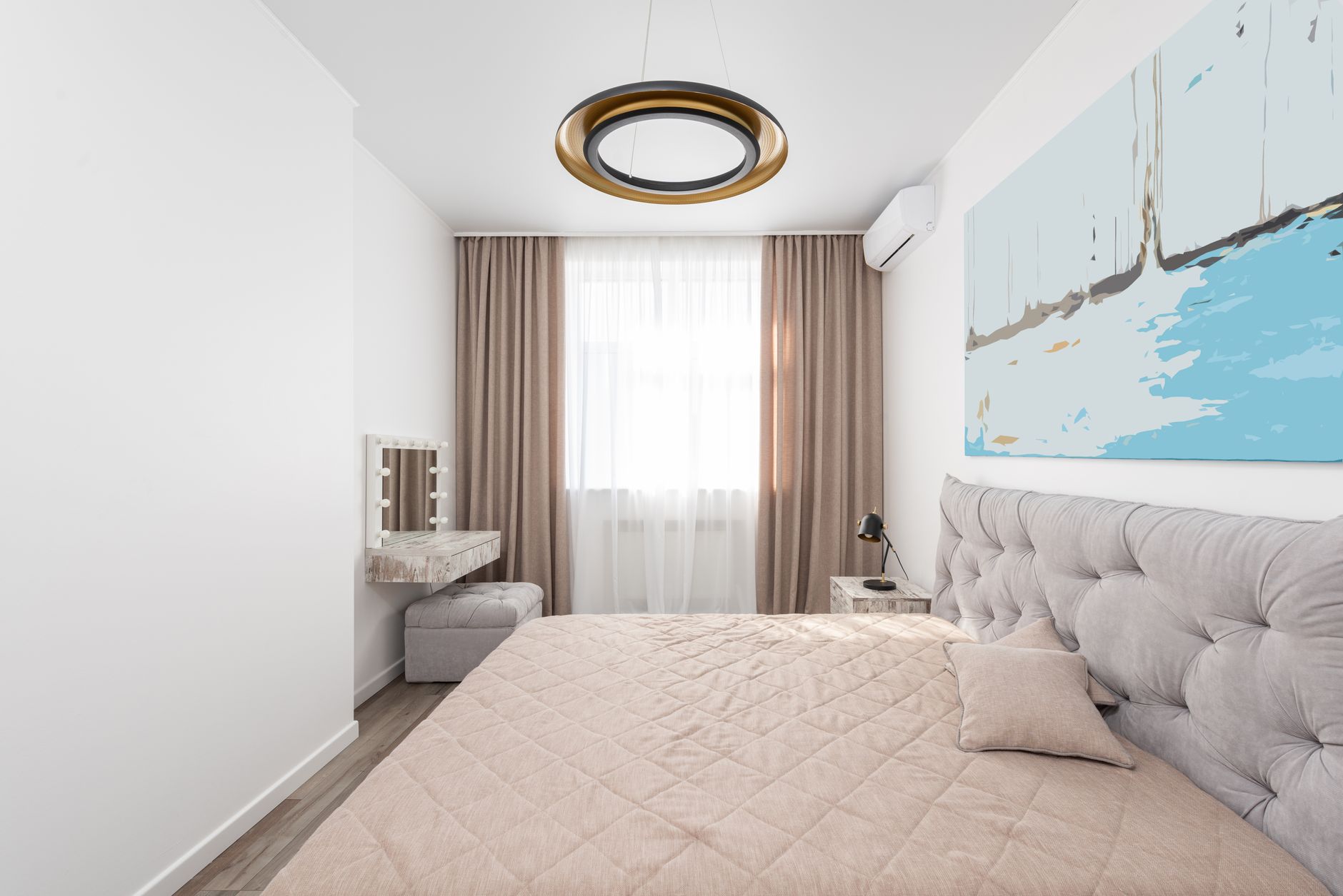 Bedroom with blackout curtains for restful recovery