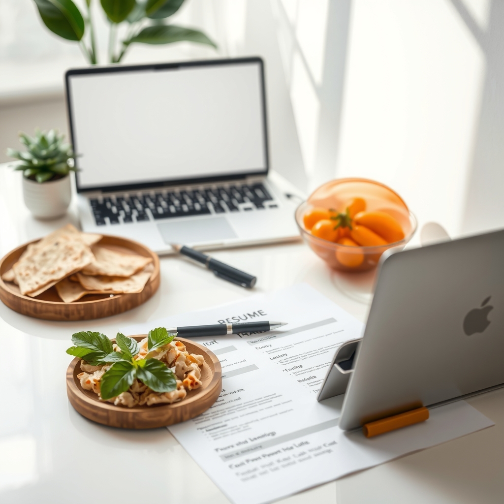 Resume and laptop on a desk