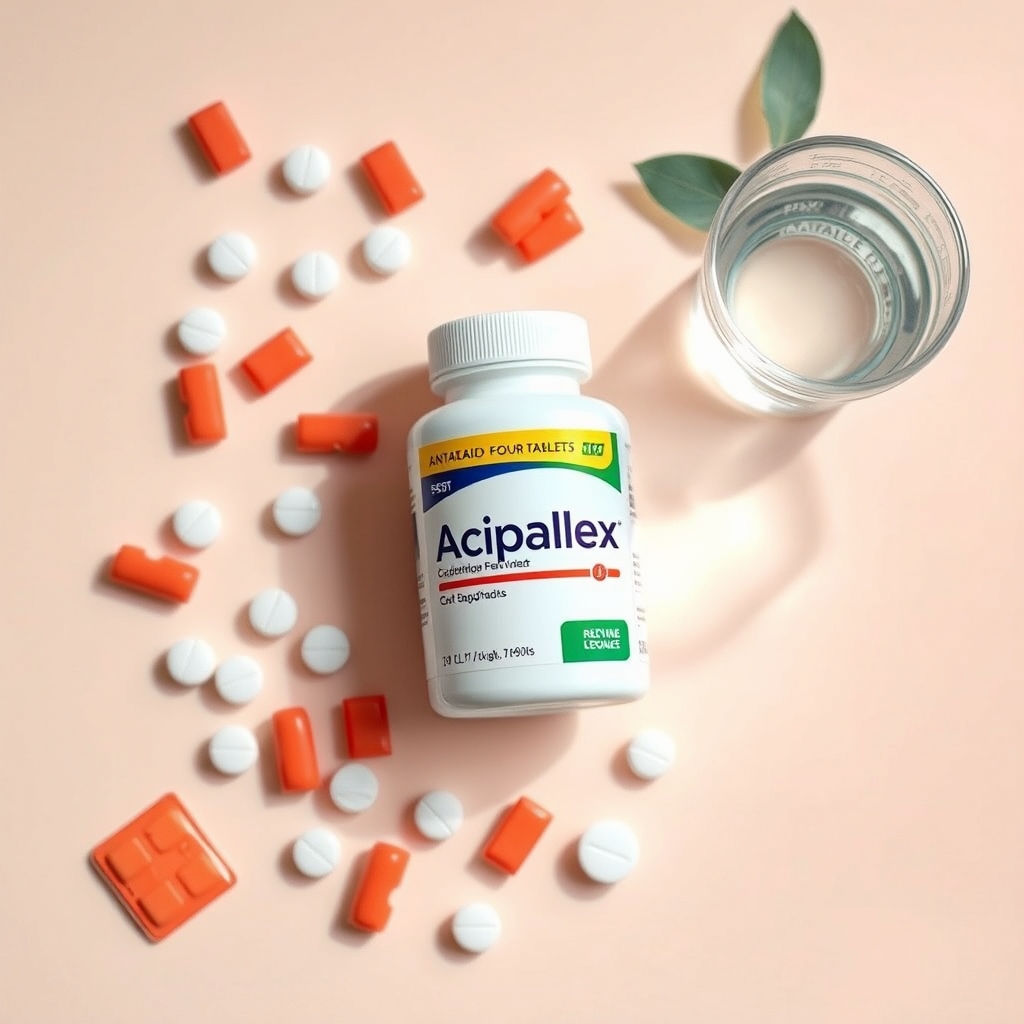 A selection of over‑the‑counter antacid tablets and a bottle of Aciphex, showing a range of options for heartburn relief during pregnancy