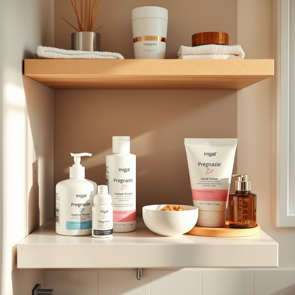 A tidy bathroom shelf showing a labeled box of Monistat 7 vaginal cream next to a bottle of Lactobacillus probiotic suppositories, soft natural lighting, 98 characters