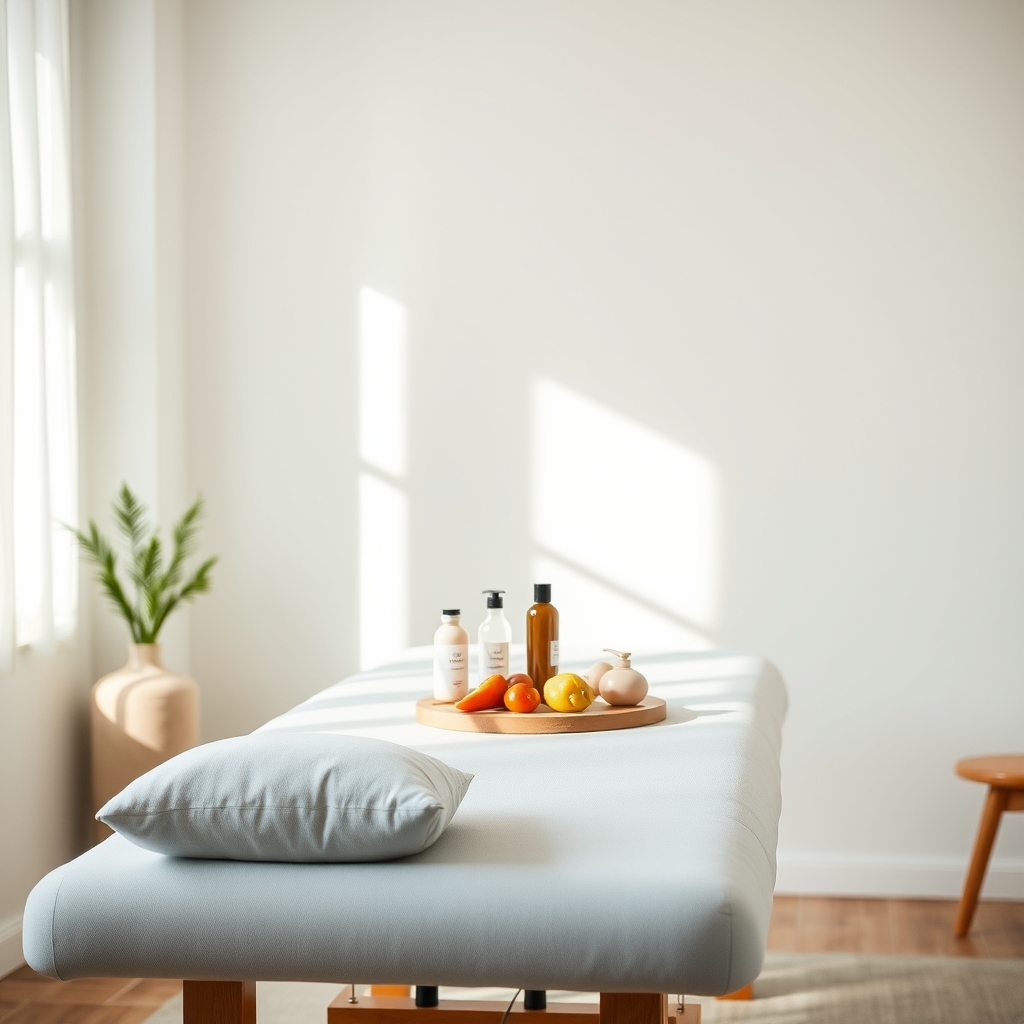 a clean, well‑lit chiropractic clinic table with side‑lying cushions and a soft blanket, illustrating a safe environment for prenatal adjustments