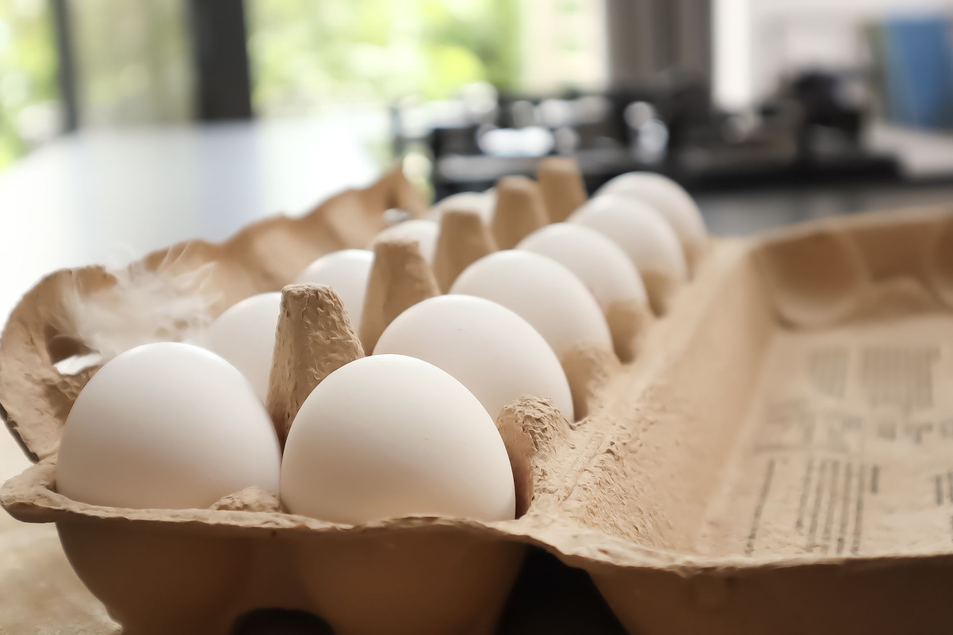 pasteurized egg carton with clear labeling, displayed beside a bowl of fresh vegetables, bright kitchen lighting emphasizing safety and nutrition