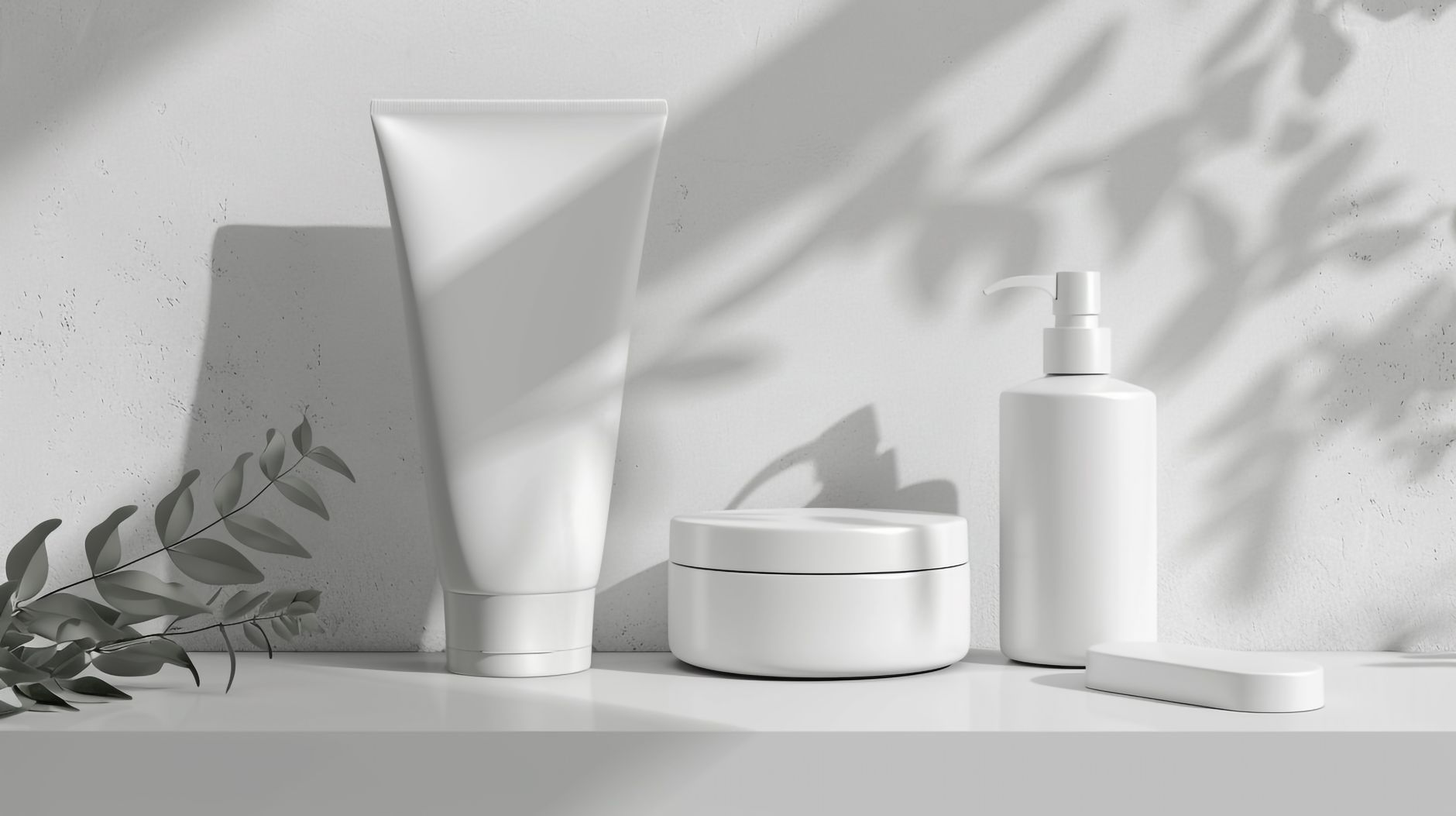 A selection of pregnancy-safe beauty products, including a tinted moisturizer, mineral sunscreen, and bronzing powder, arranged neatly on a wooden shelf with soft backlighting.